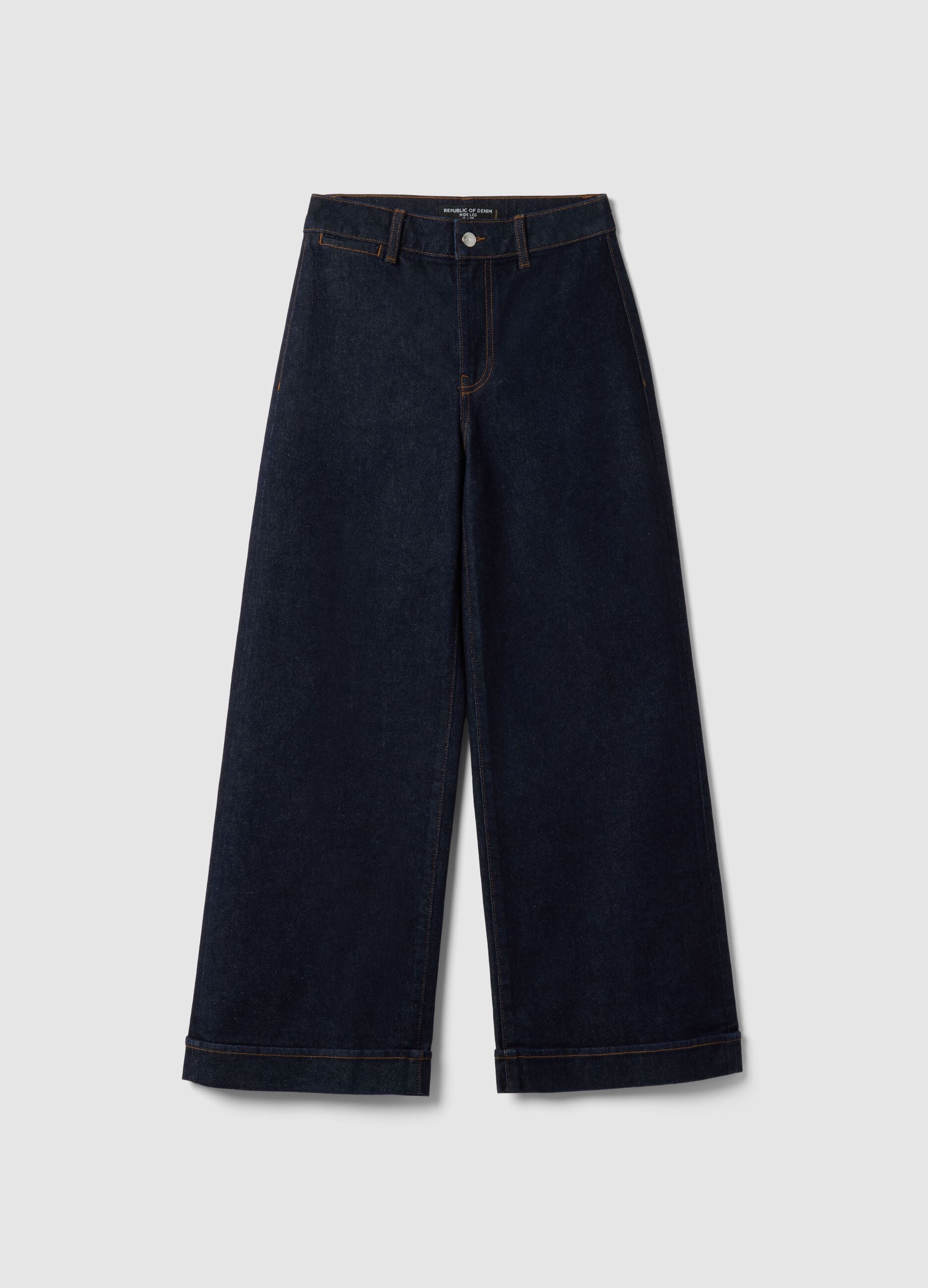Wide leg stretch denim jeans in blue cotton