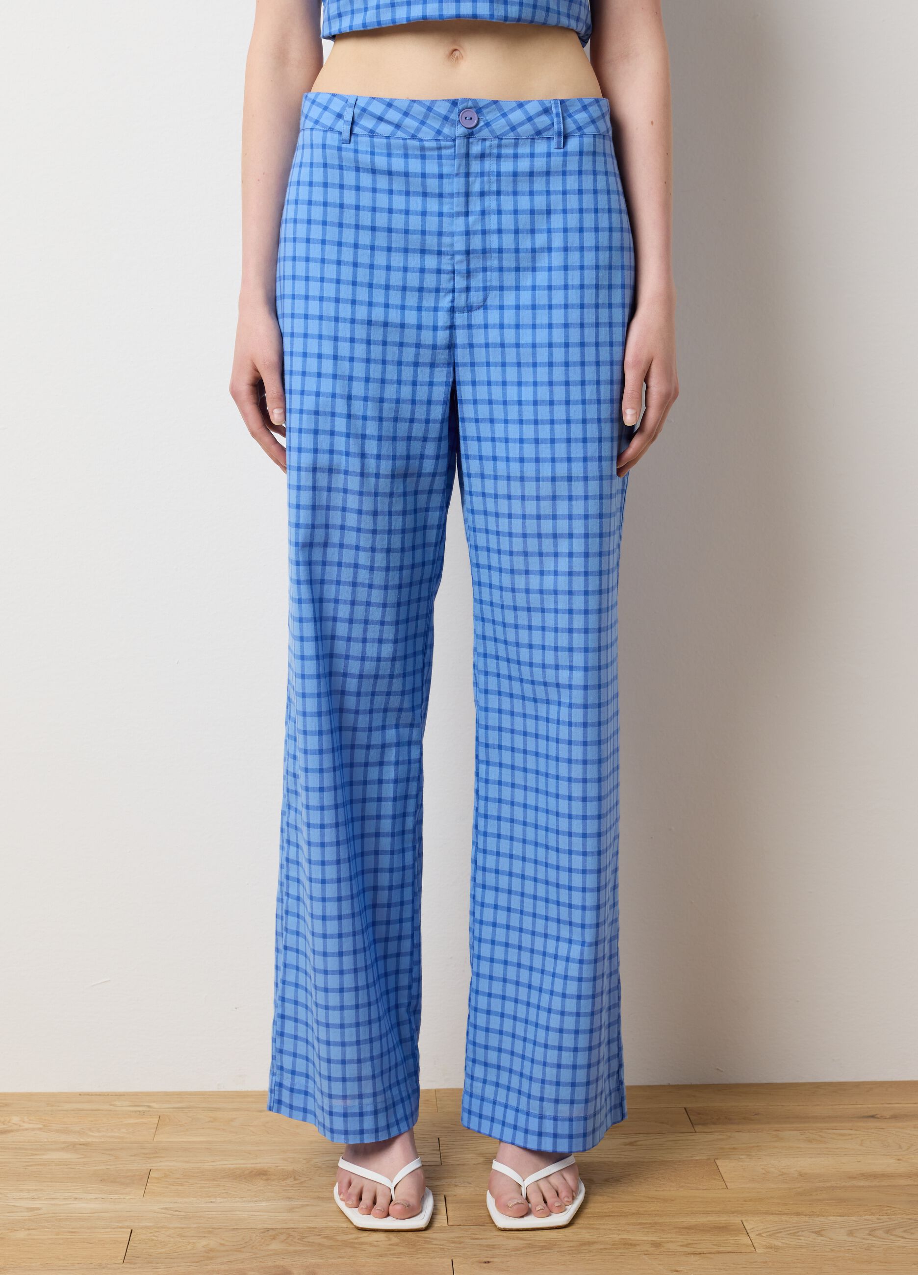 Women's sky-blue pure cotton trousers regular fit