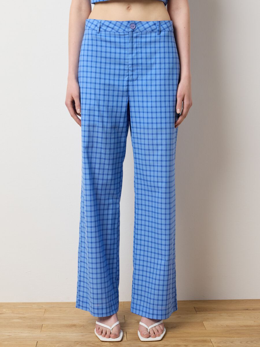 Women's sky-blue pure cotton trousers regular fit_1