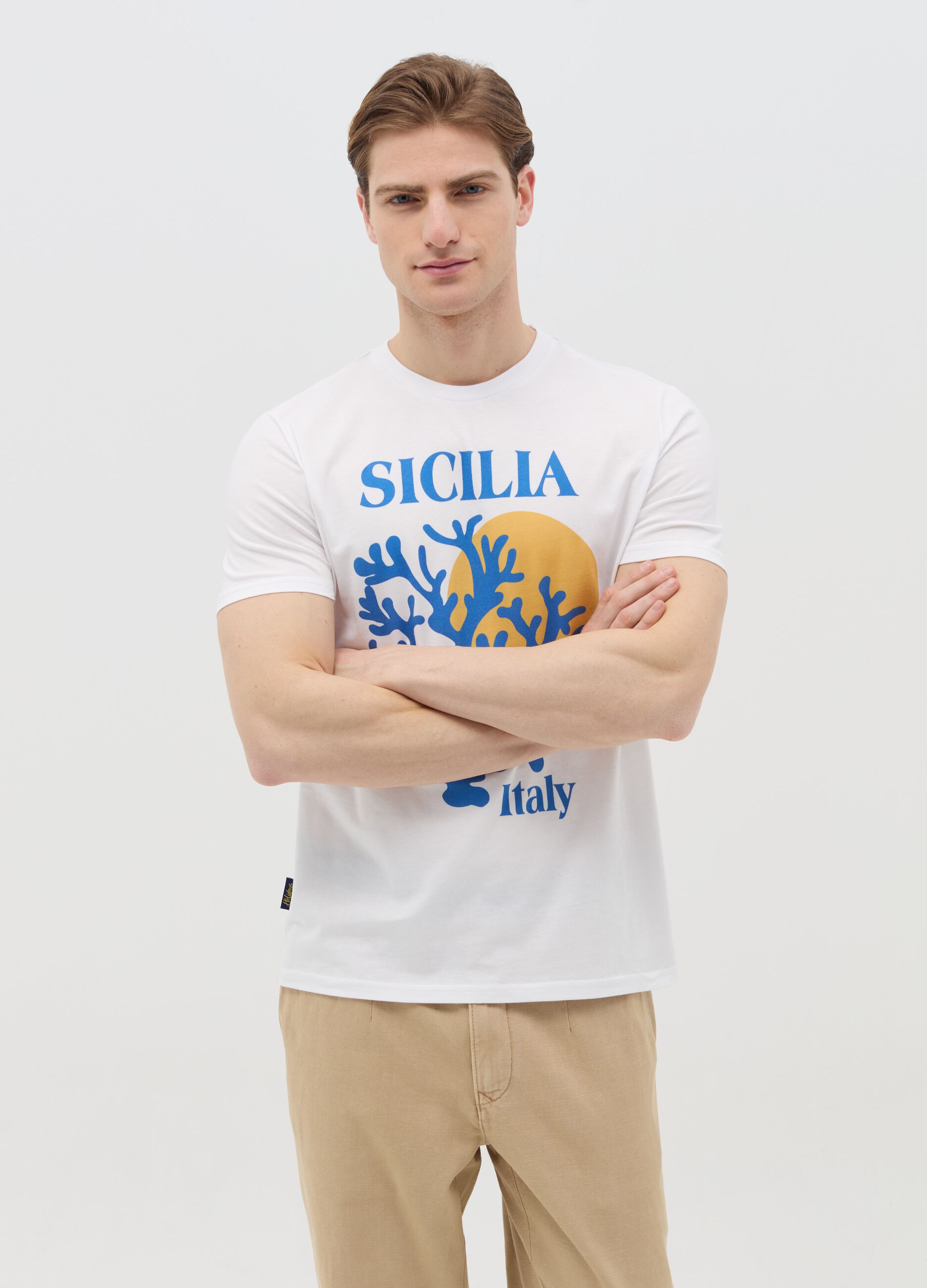 Cotton T-shirt with "Sicilia Italy" print