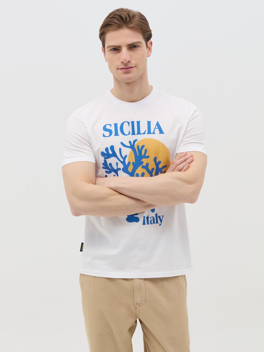 Cotton T-shirt with "Sicilia Italy" print_0
