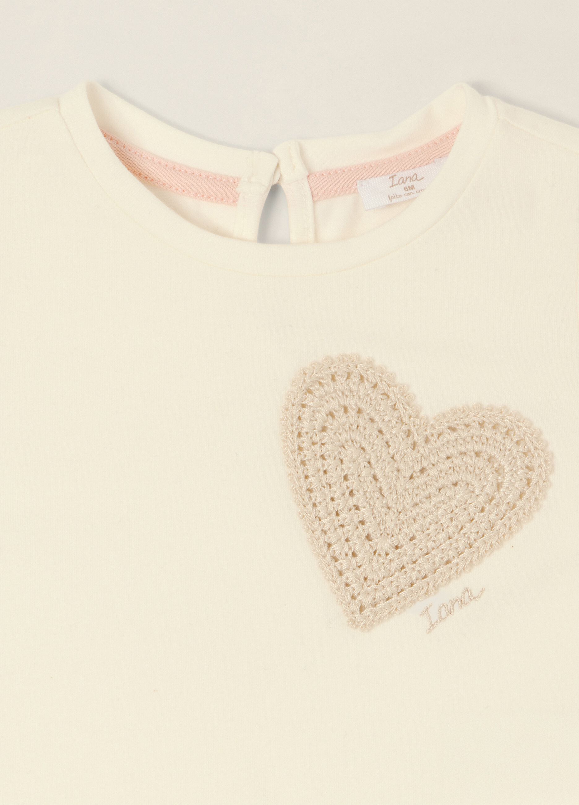 White baby girl stretch cotton T-shirt with heart detail, regular fit