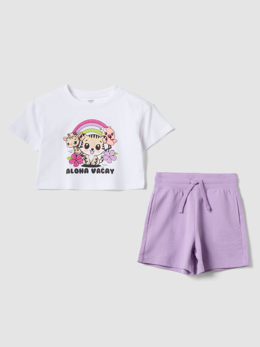 White and purple pure cotton jogging set for girls, regular fit_0