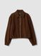 Brown stretch-fabric blazer with zip, oversized fit_0