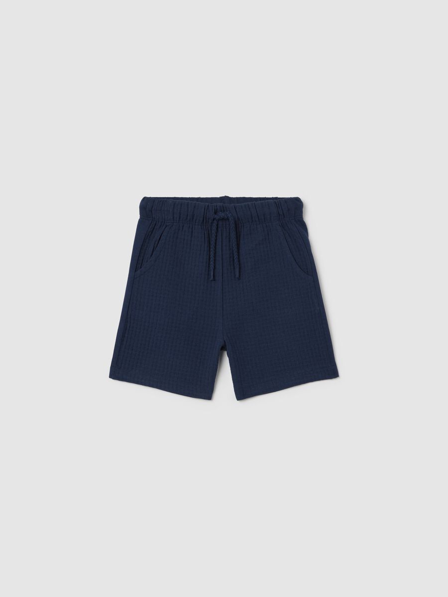 Blue Bermuda shorts with drawstring and waffle weave_0