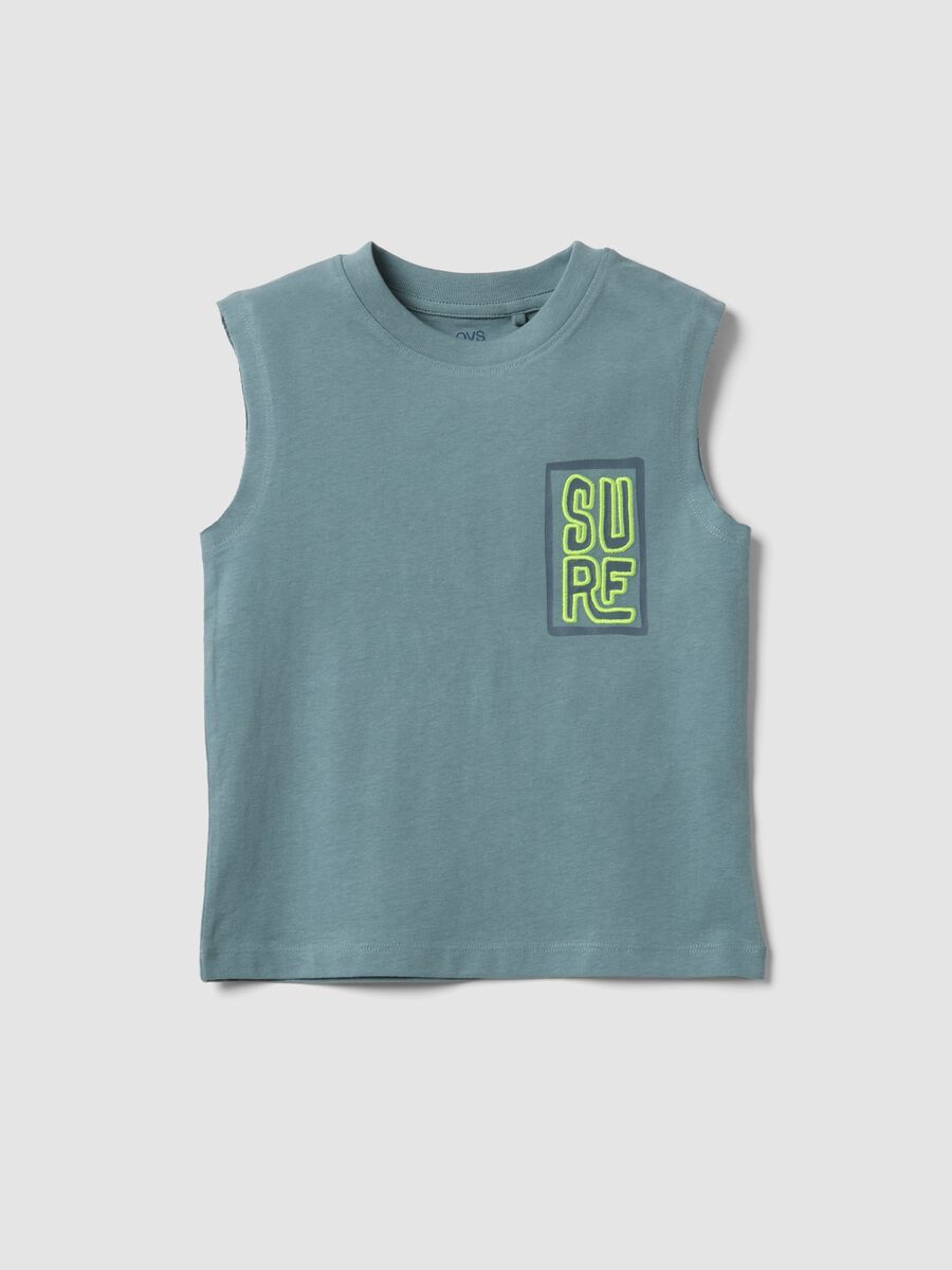 Green pure cotton printed vest top for boys, oversized fit_0