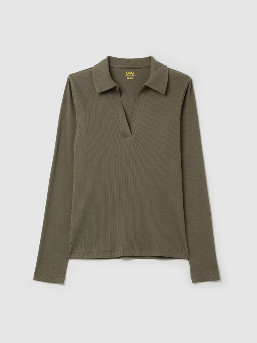 Ribbed T-shirt with polo shirt neck_4
