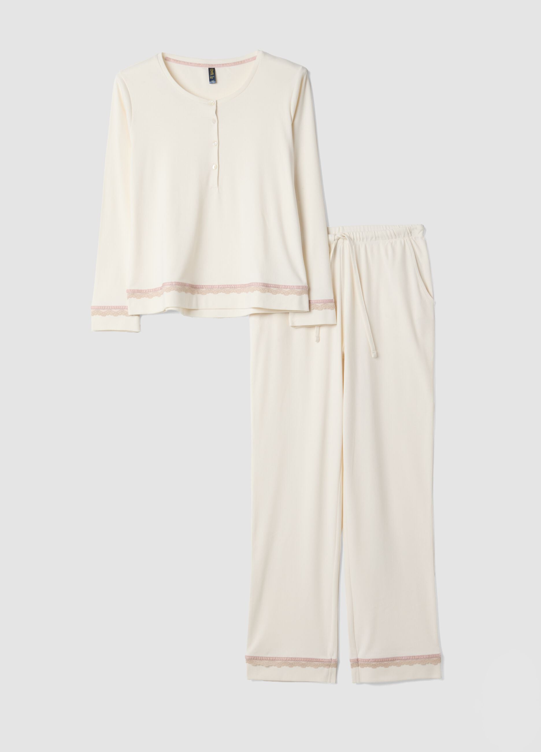 White pure organic cotton pyjamas with crew neck, regular fit
