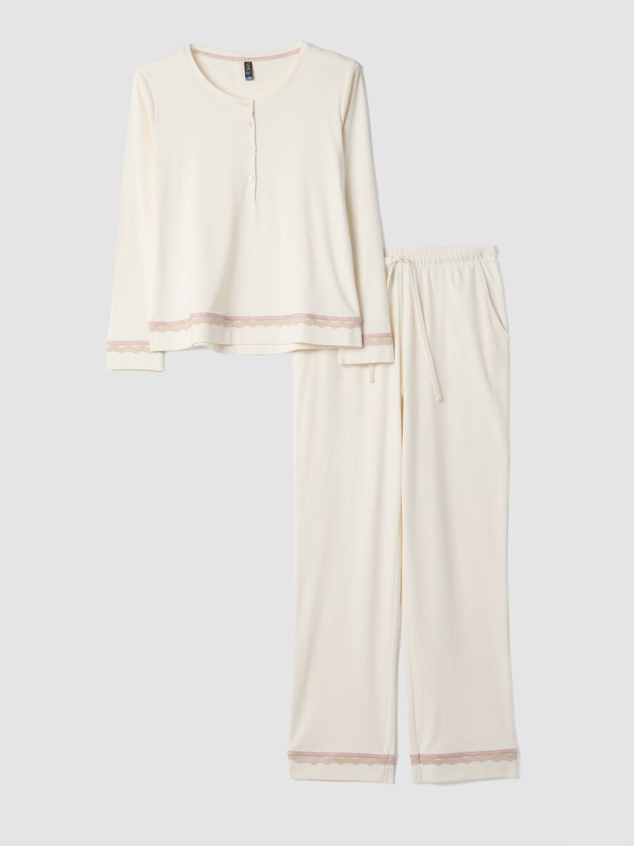 White pure organic cotton pyjamas with crew neck, regular fit_0
