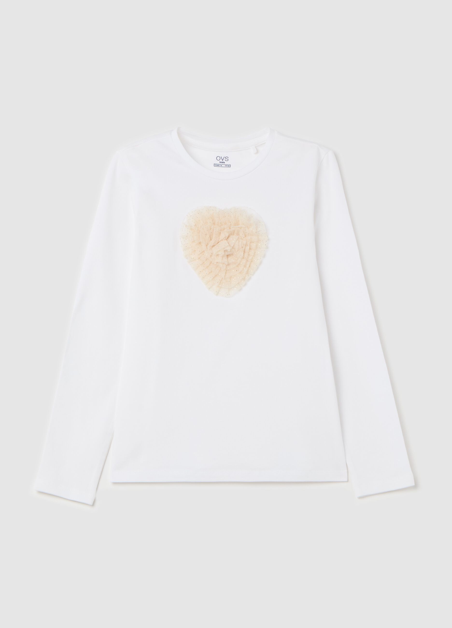 Long-sleeved T-shirt with tulle heart