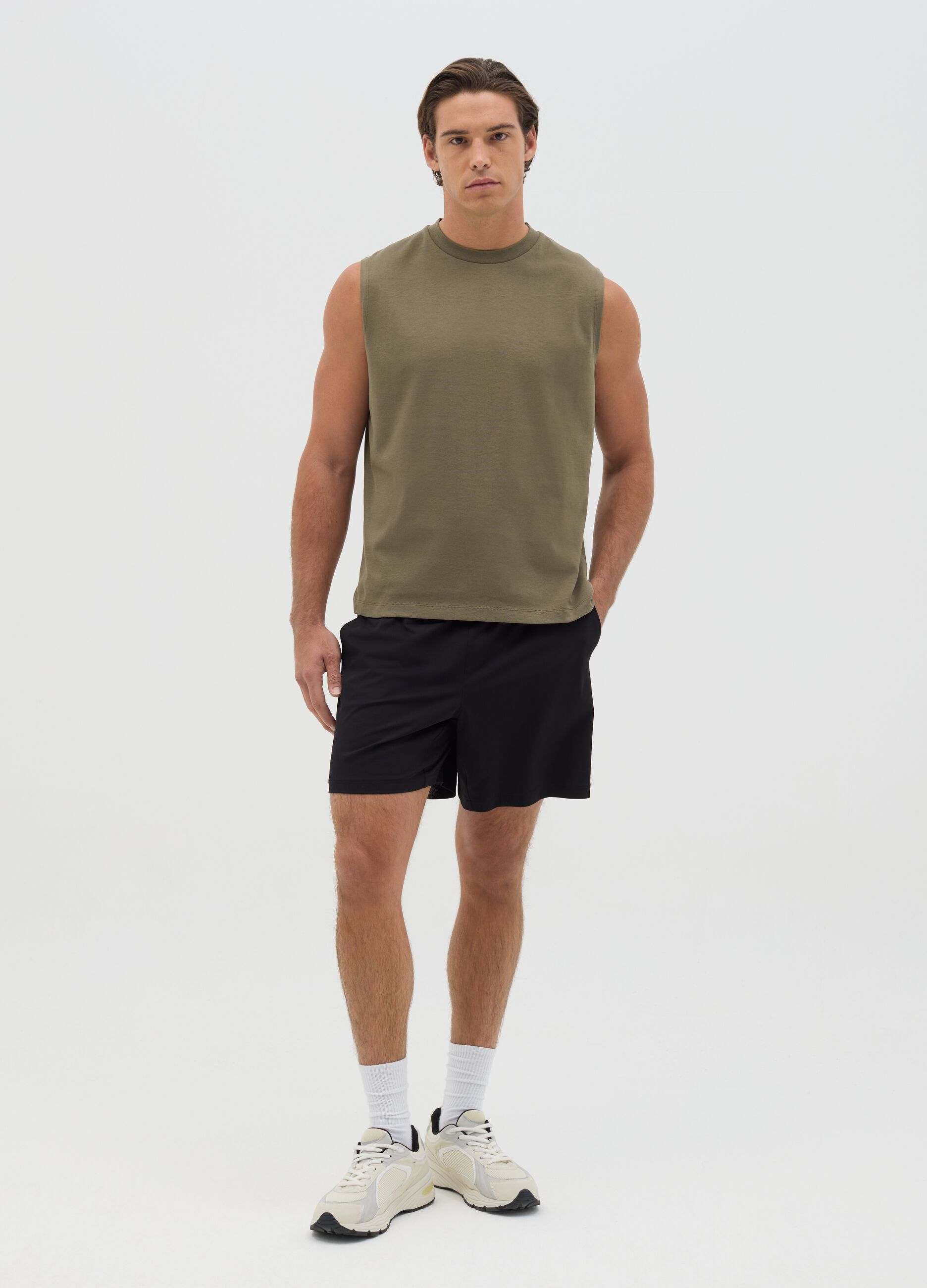 Men's Green Cotton Blend Relaxed Fit Tank Top