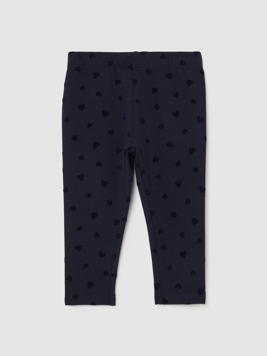 Blue cotton stretch baby girl's leggings with heart prints_0