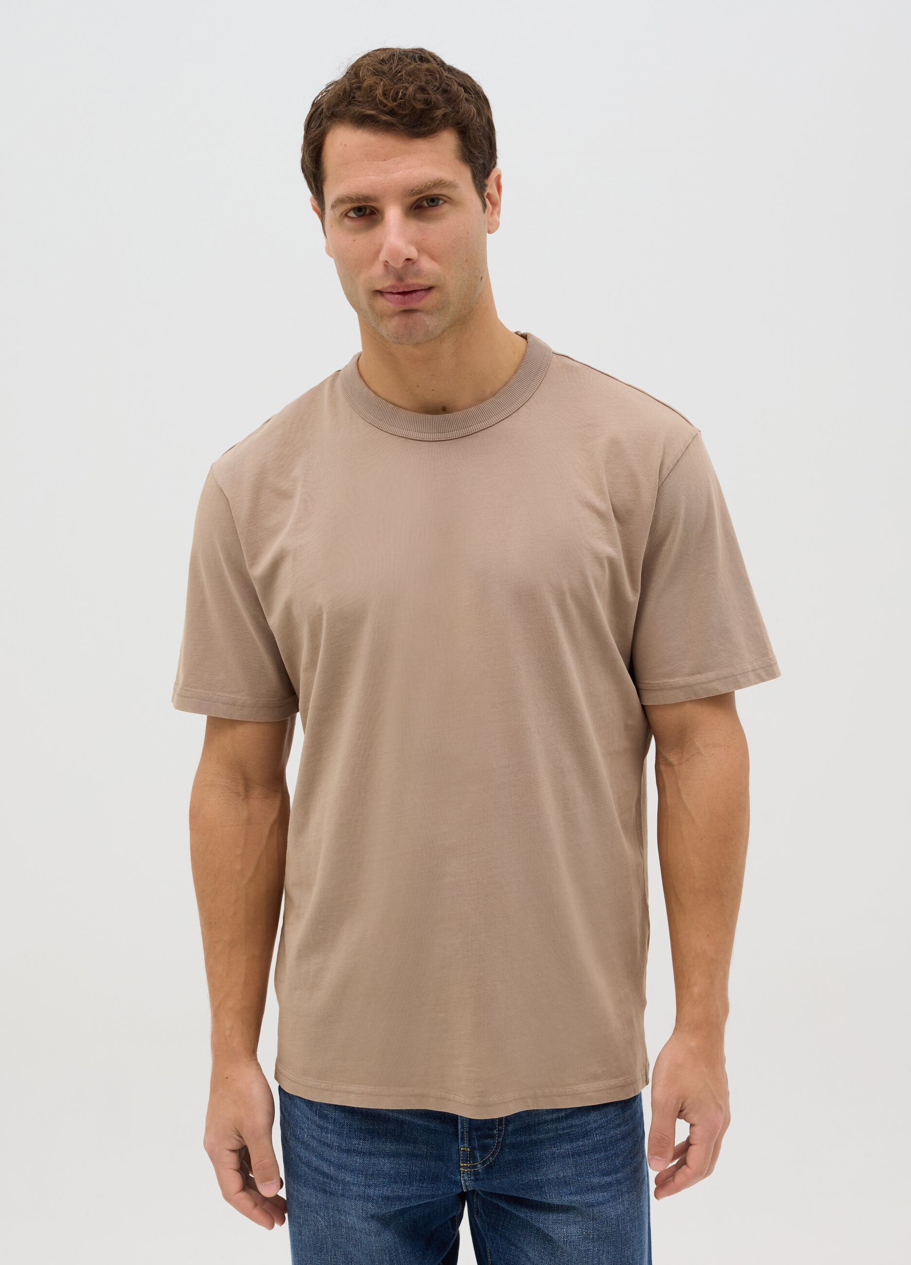 Men's Beige Cotton T-shirt