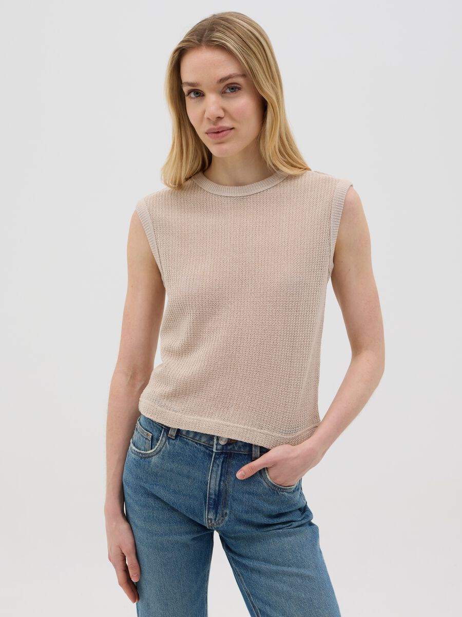 Beige Cotton Knit Tank Top by Ovs_0