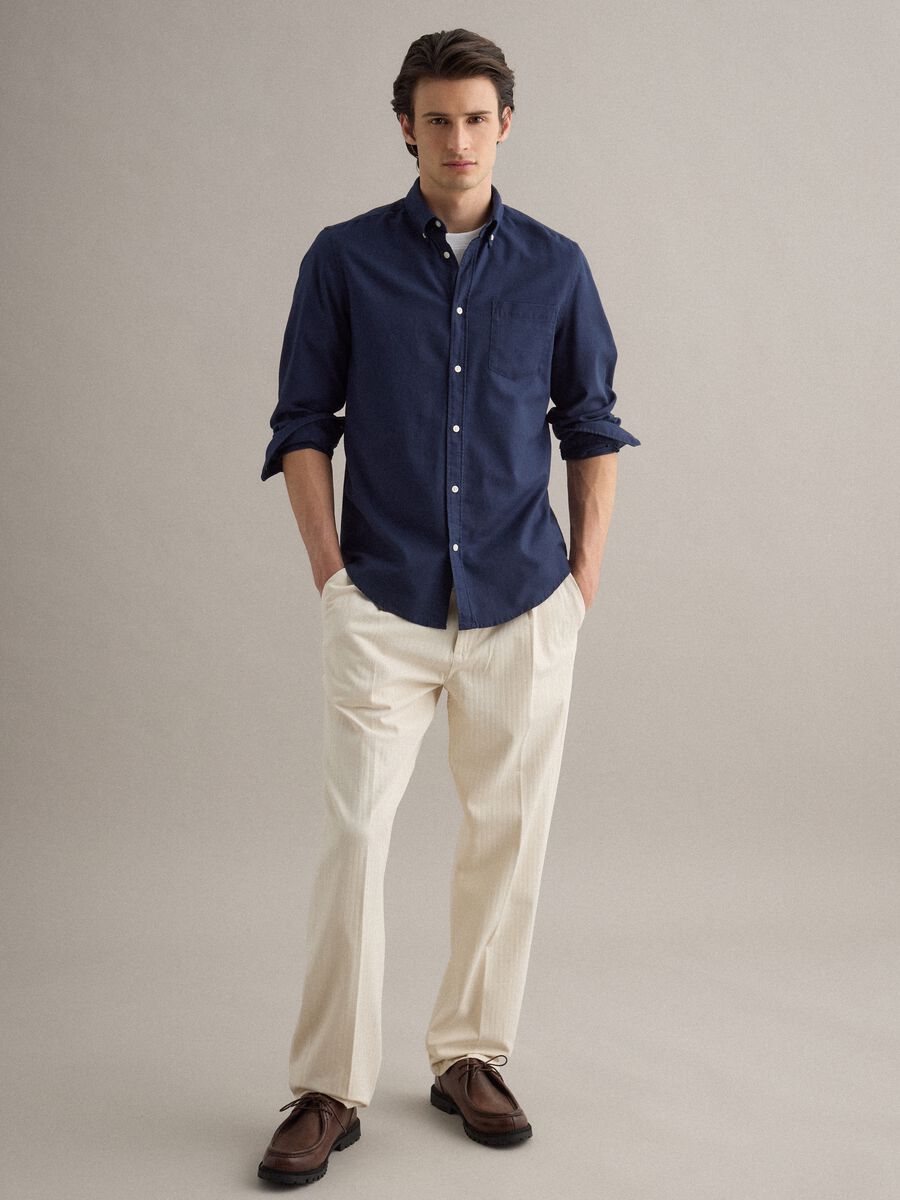 Long-sleeved blue shirt in pure cotton_1