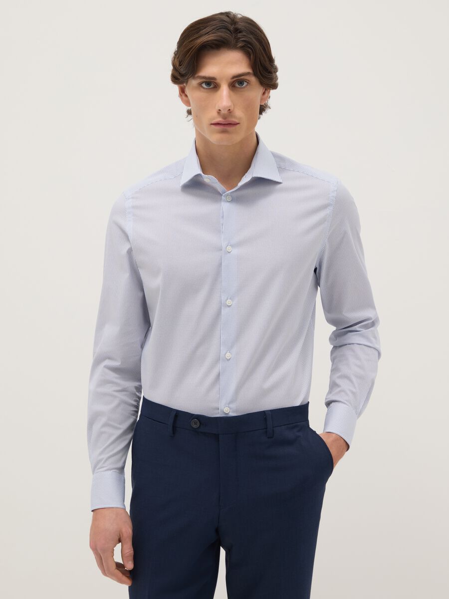 Multicolour check slim fit stretch cotton shirt_0