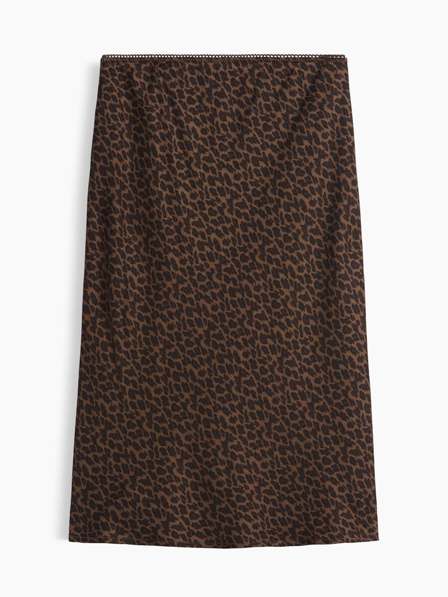 Brown midi skirt in pure viscose with animal print_3