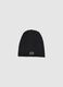 Black stretch cotton beanie for kids with stylized figures_0