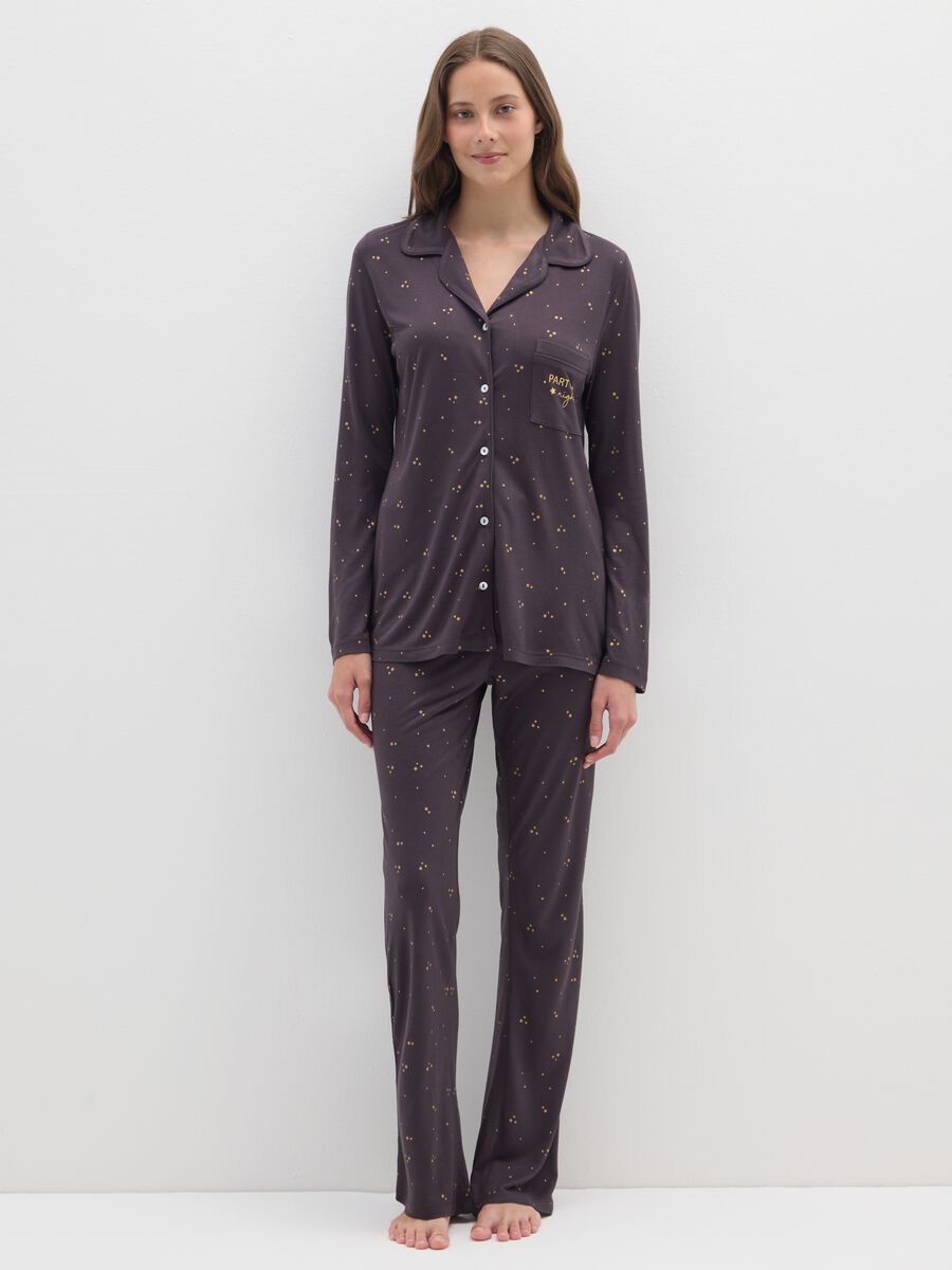 Brown pajama shirt regular fit with print_1