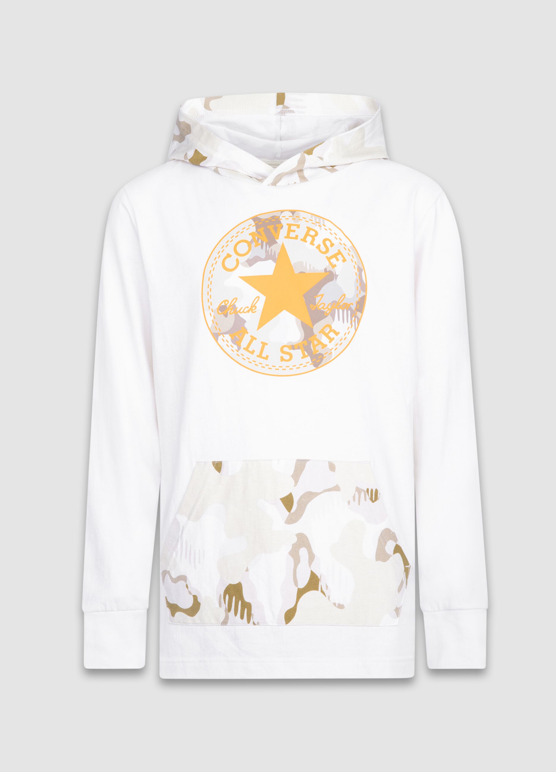 Sweatshirt with hood and camouflage logo