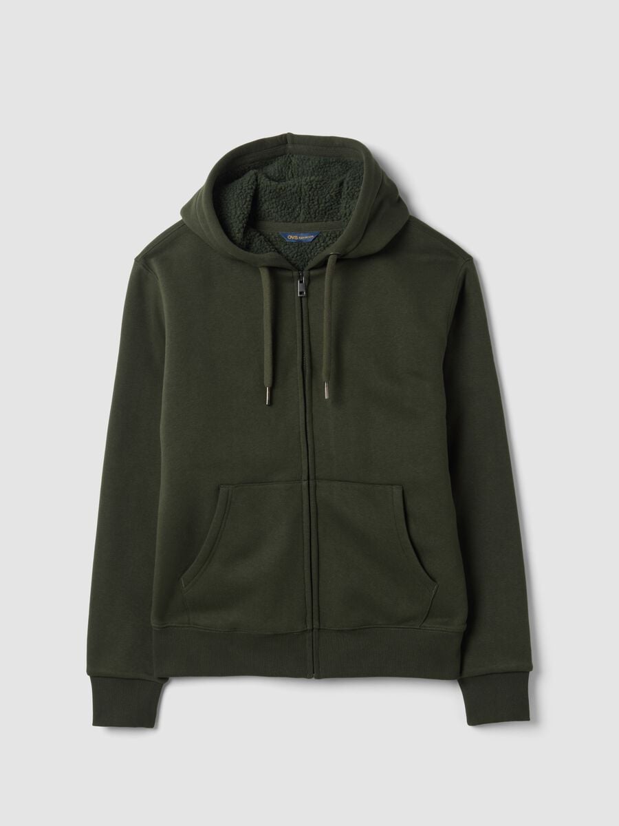 Felpa verde in misto cotone fleece con cappuccio regular fit_0