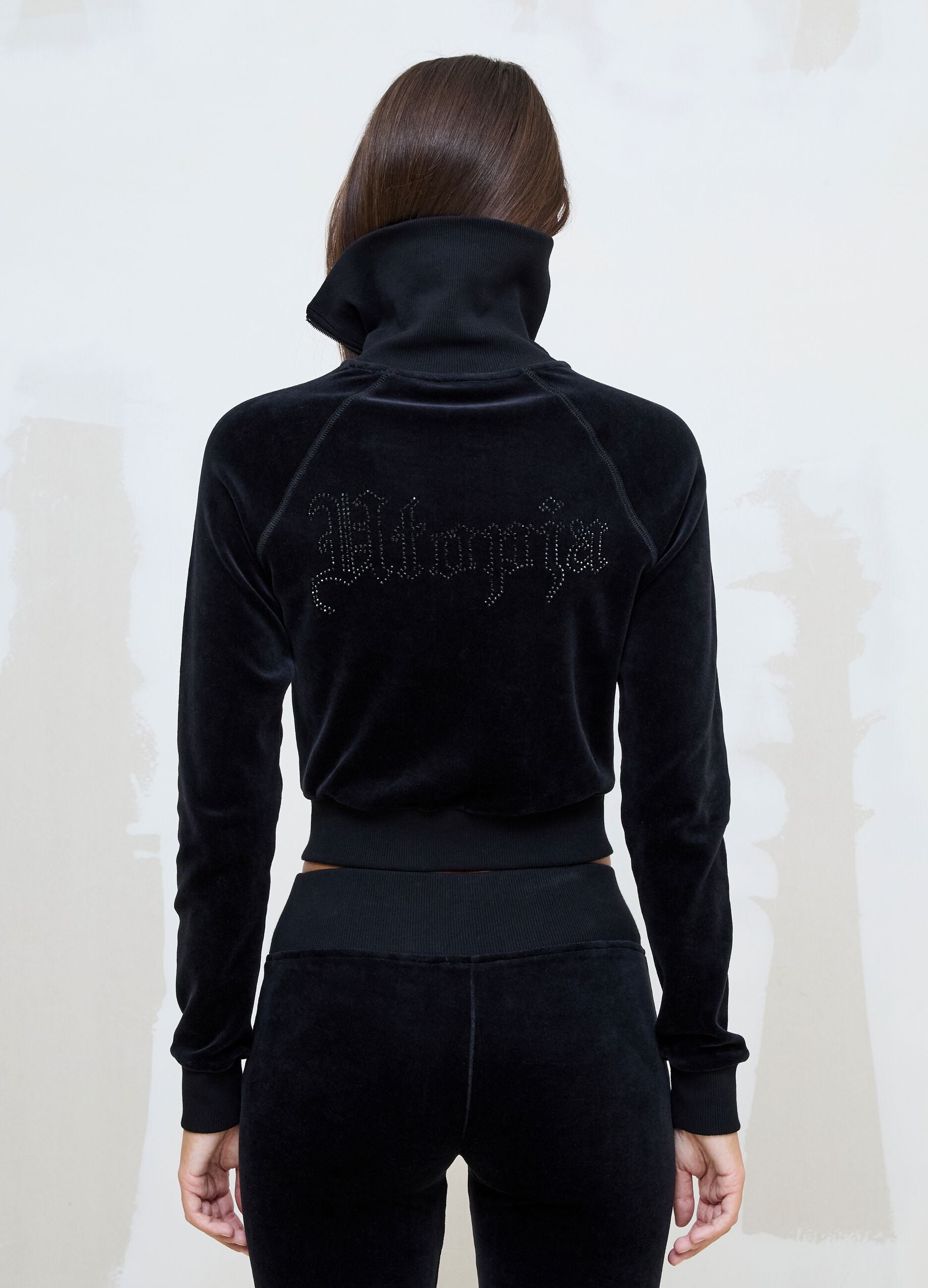 Black Velour Jacket with Rhinestone Logo