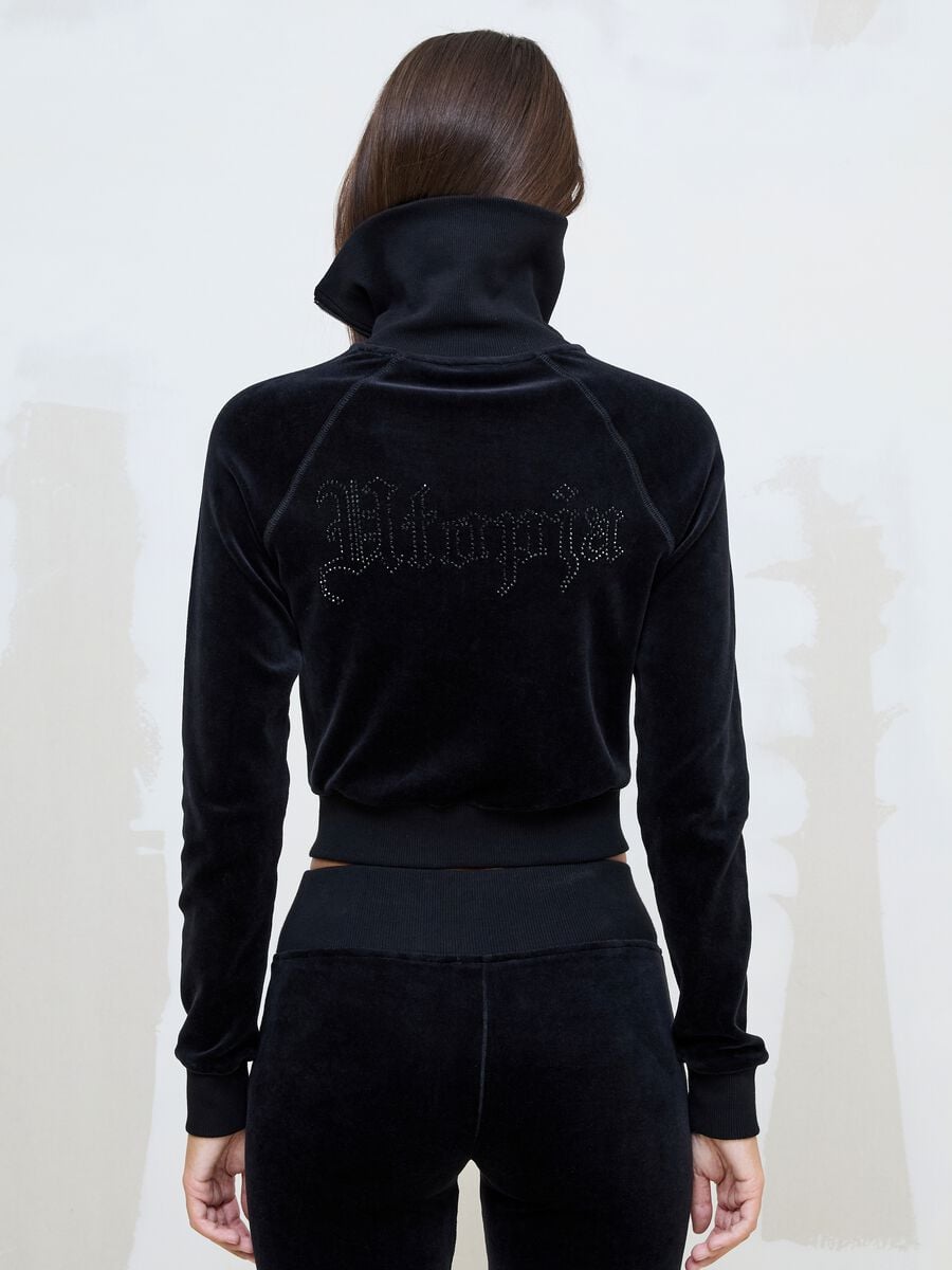 Velour Jacket Black Logo Strass_3