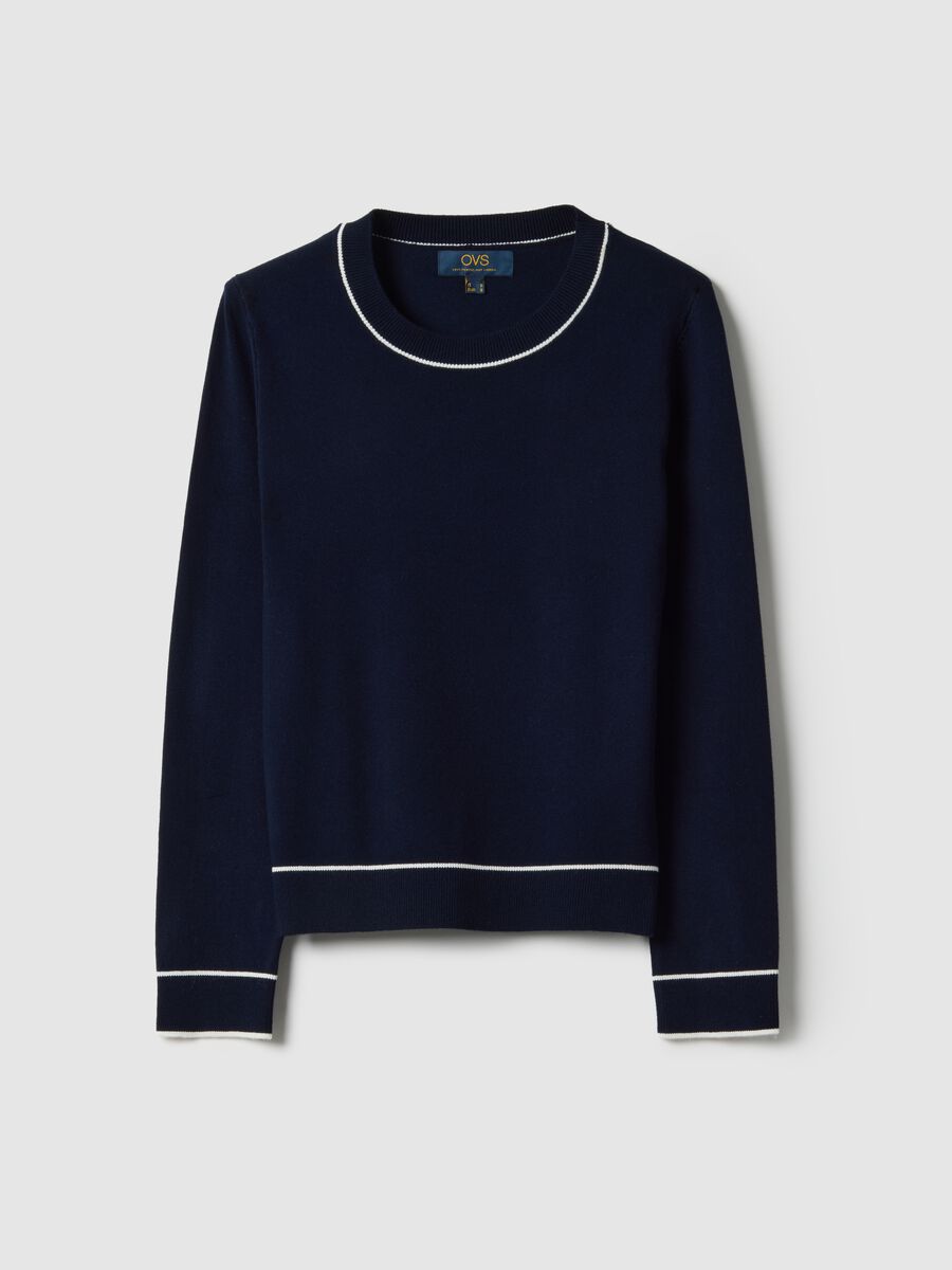 Regular fit blue crew neck jumper with contrast details_4