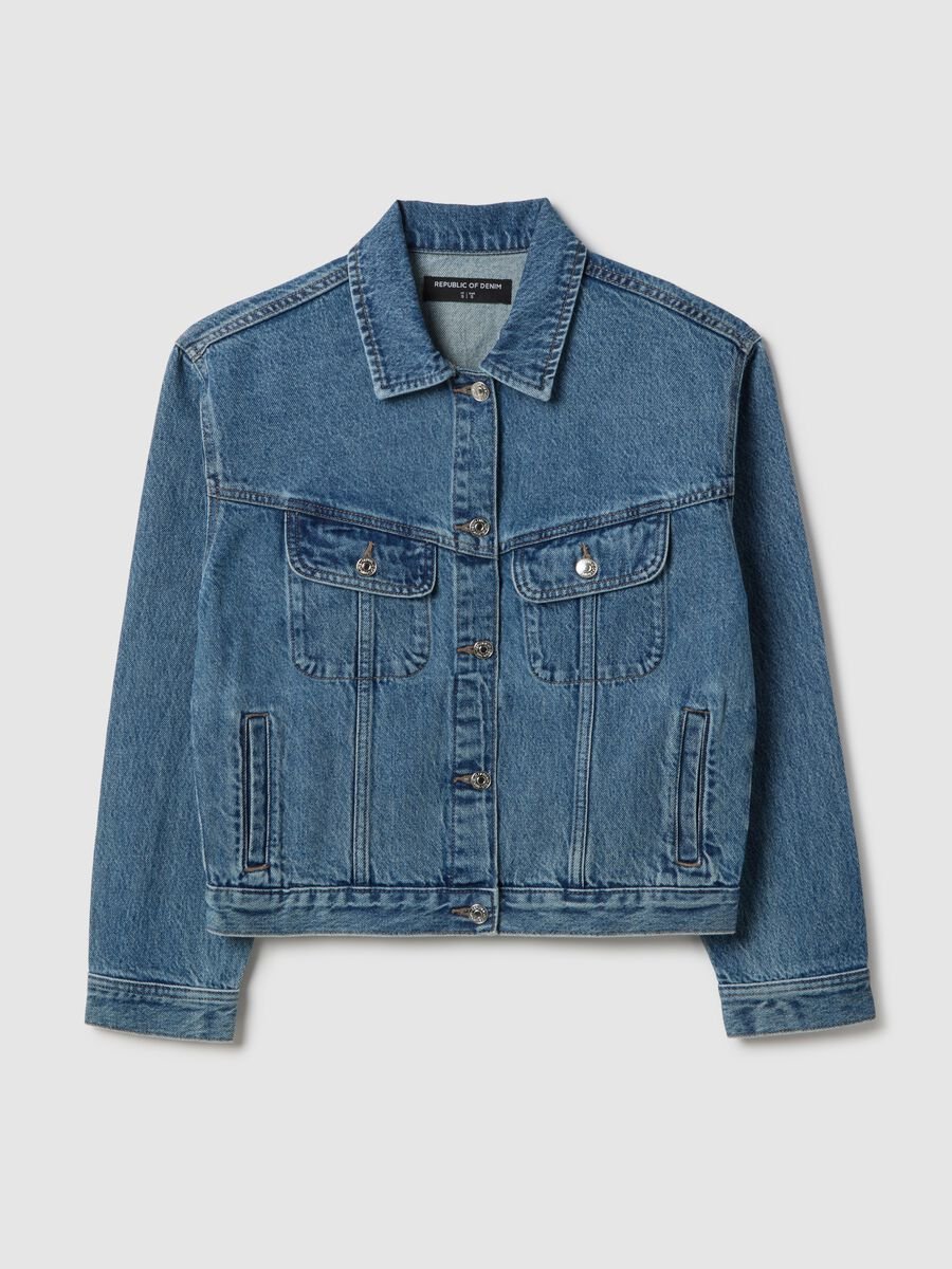 Giacca in puro cotone denim blu regular fit_5