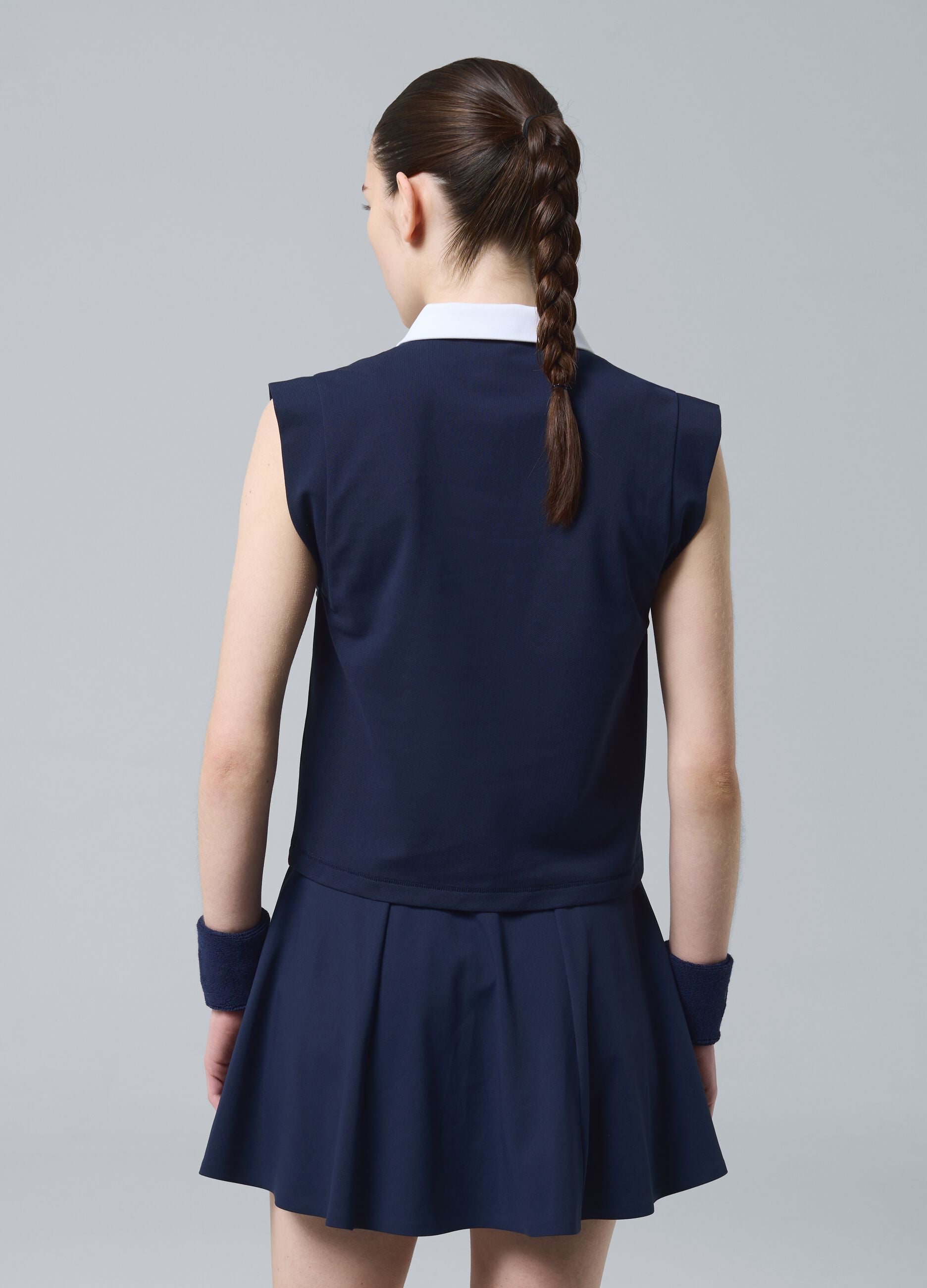Blue sleeveless ALTAVIA COURT polo in stretch cotton with classic collar