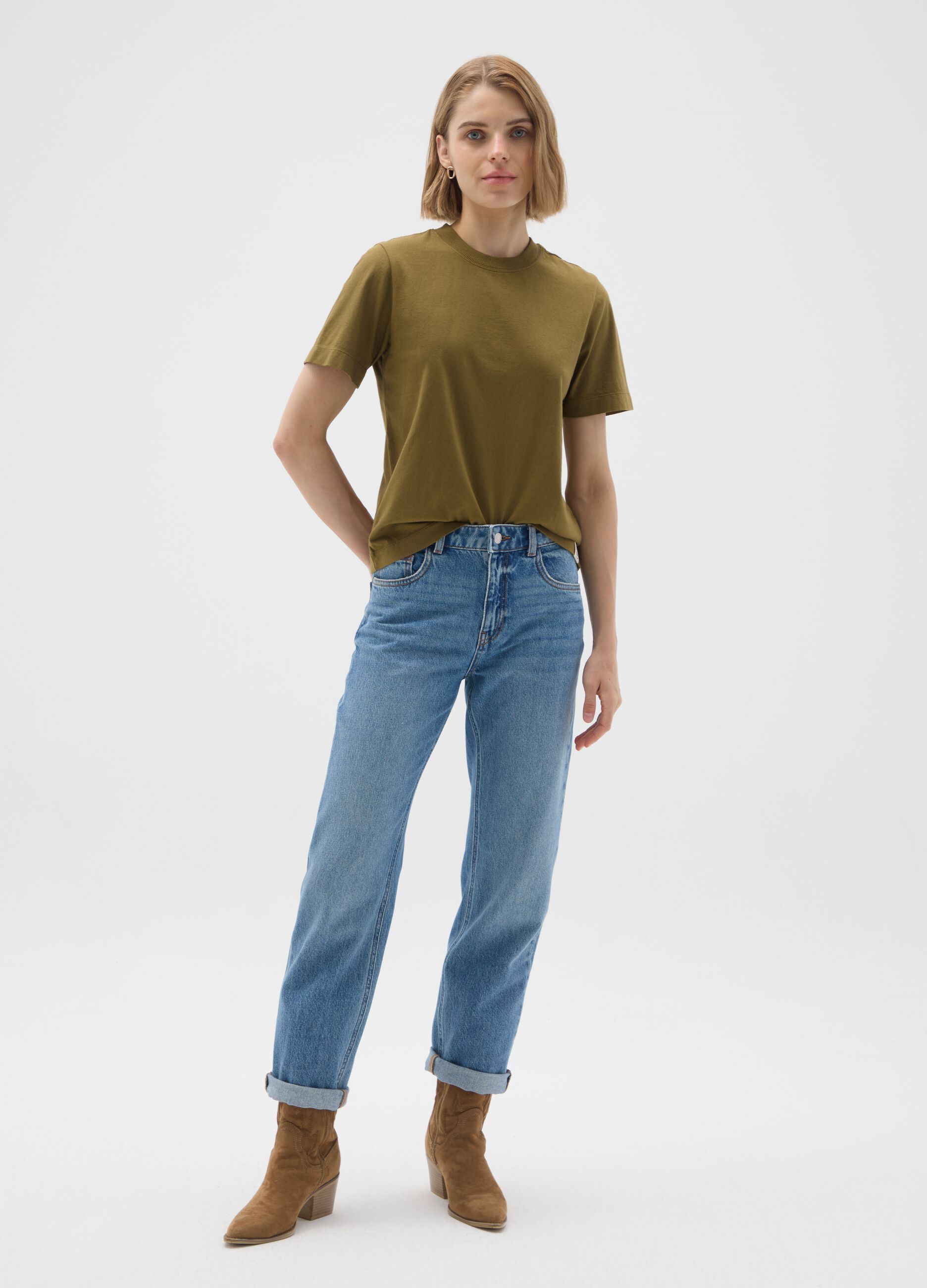Women's green T-shirt in pure Italian cotton regular fit