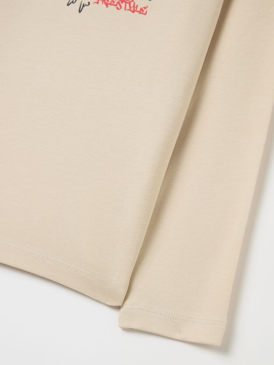 Cotton T-shirt with high neck and print_3