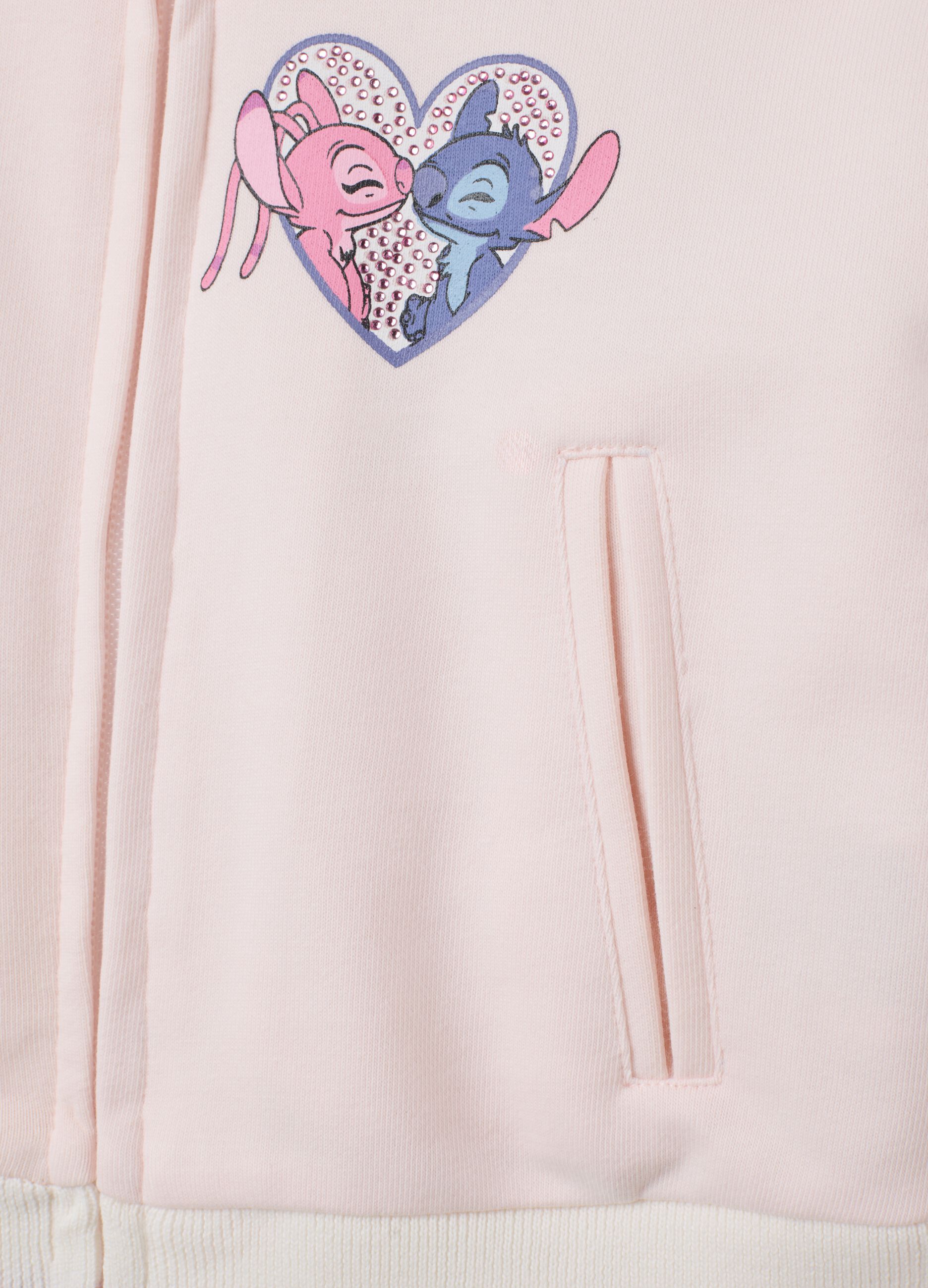 Girls' pink cotton bomber jacket regular fit with Stitch print