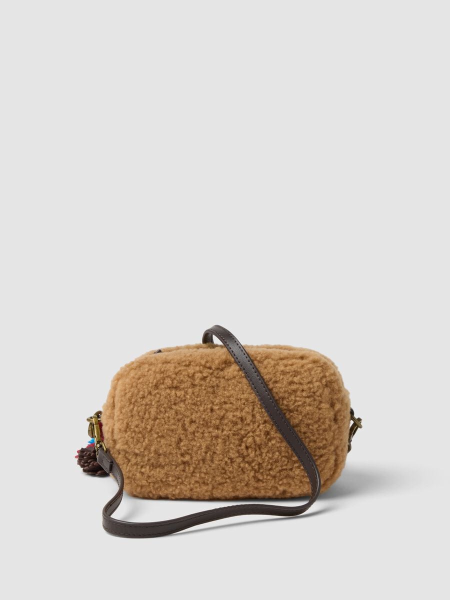 Beige teddy-effect crossbody bag with removable charm_1