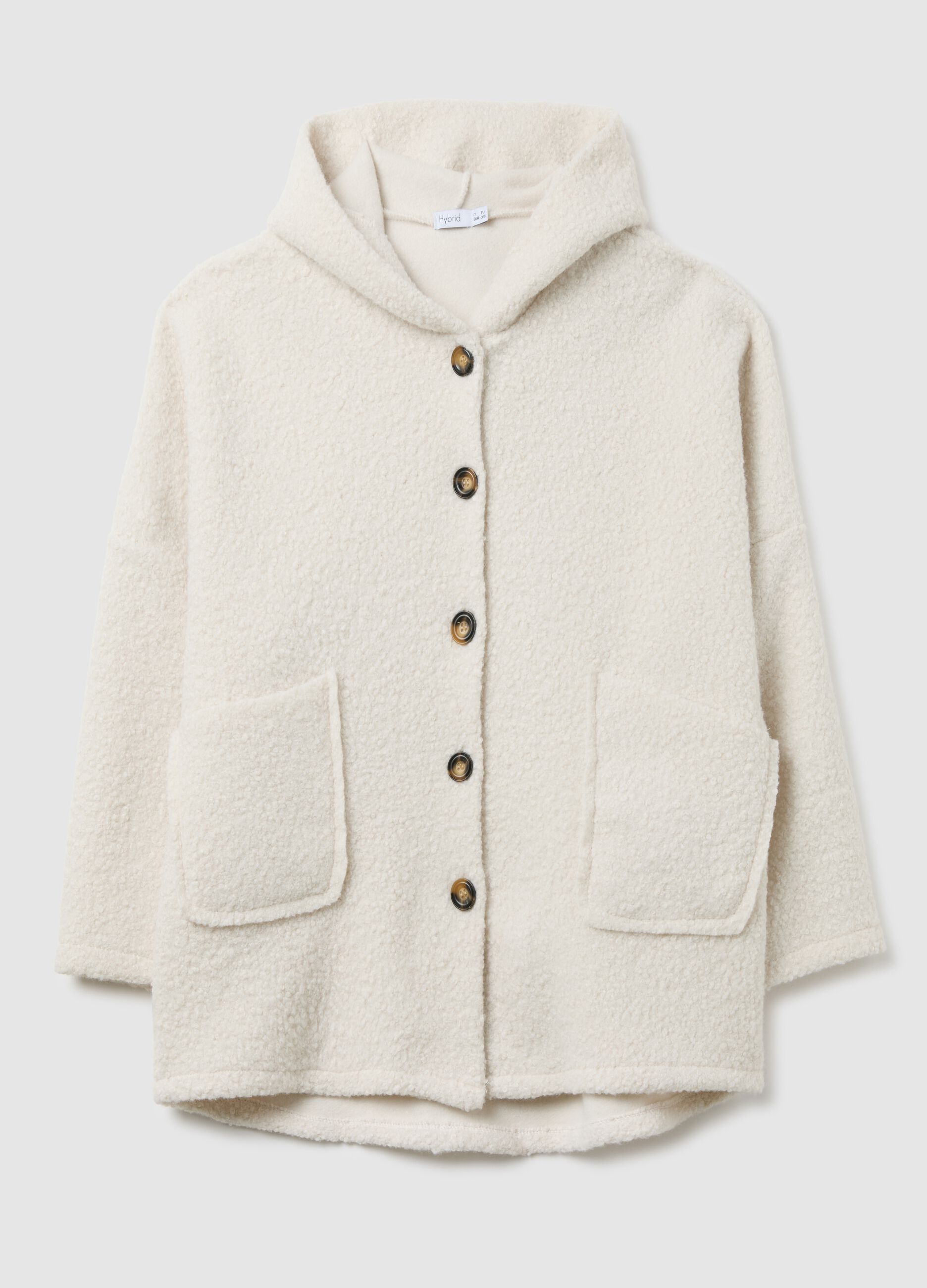 White regular fit coat with buttons and hood