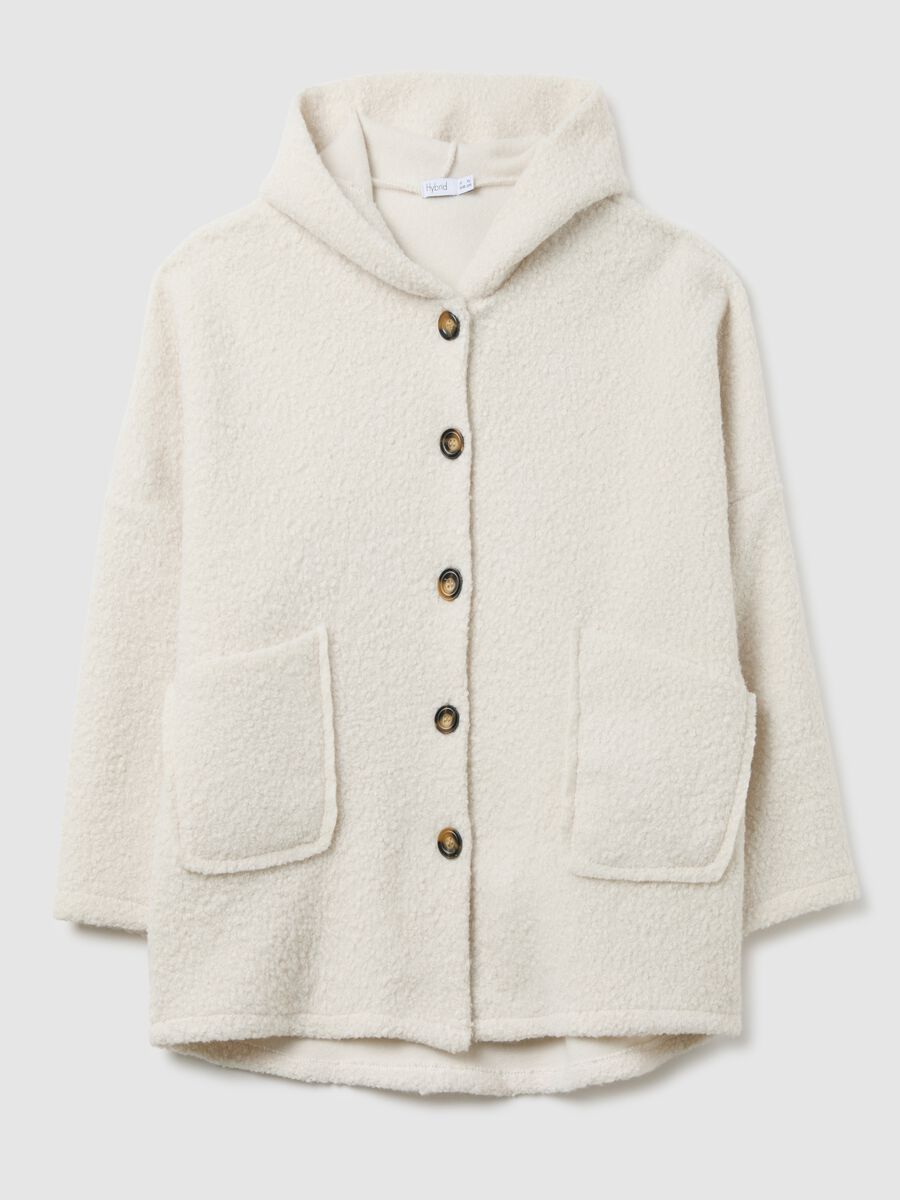 White regular fit coat with buttons and hood_0