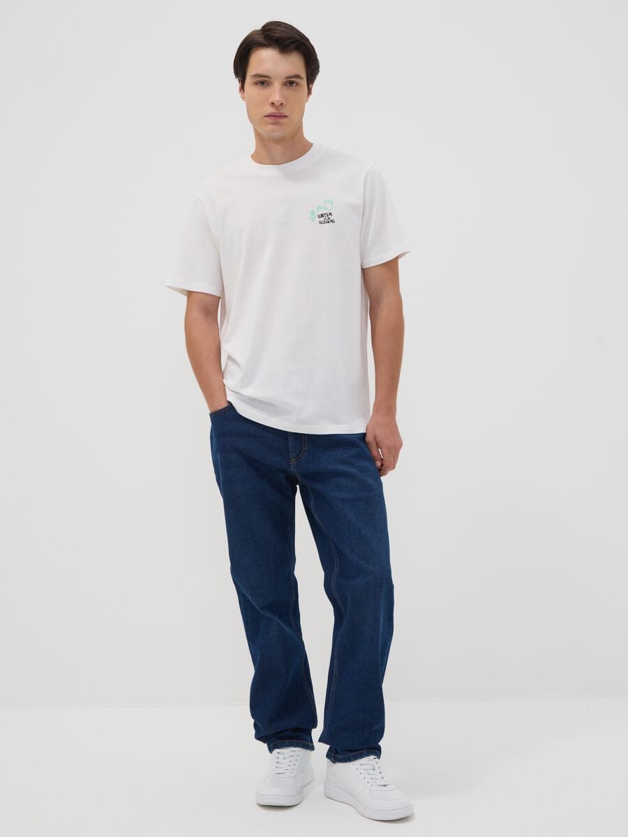 T-shirt bianca in puro cotone jersey e stampa "Water your Flowers" regular fit_1