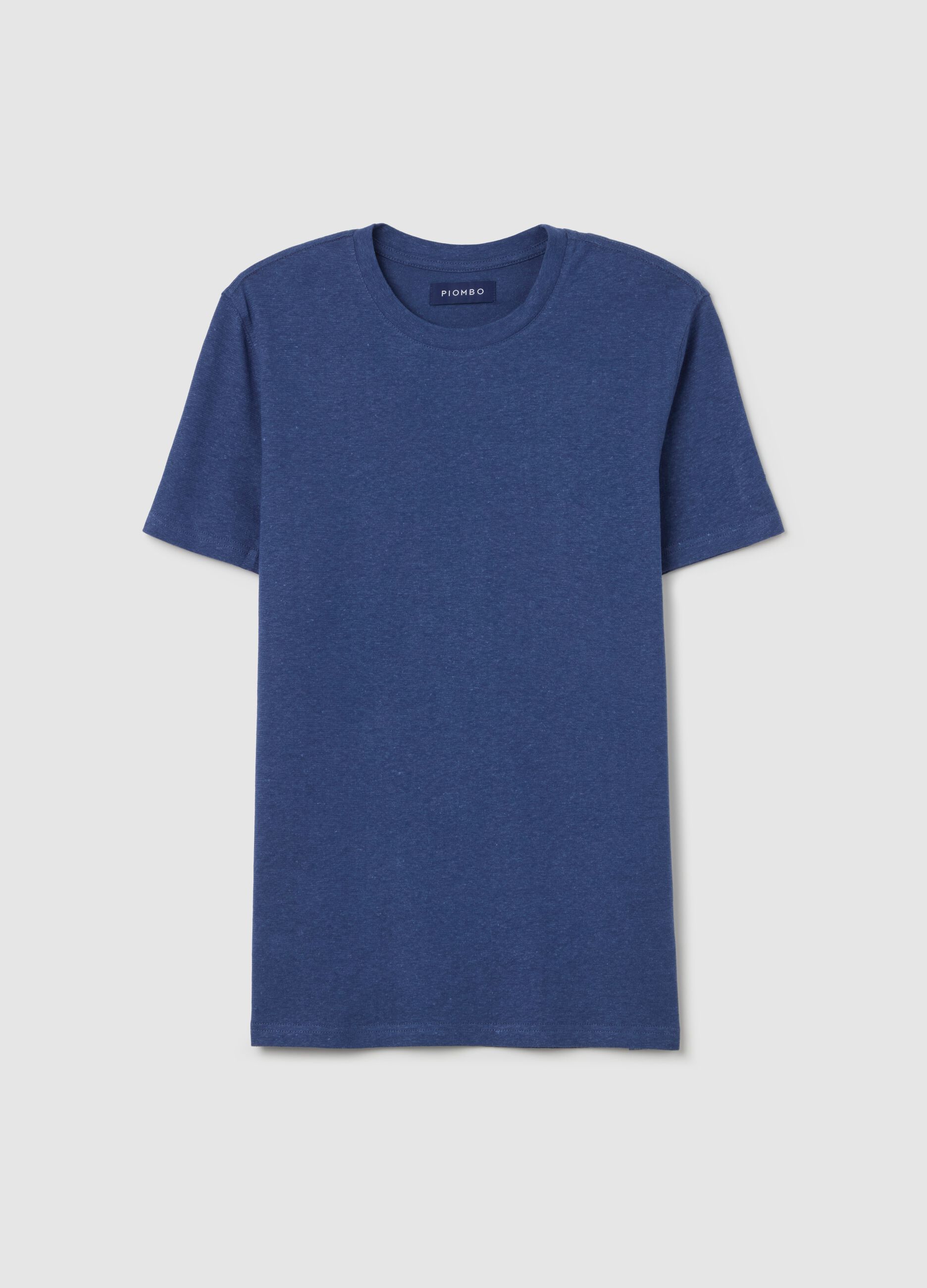 T-shirt with round neck in linen and cotton