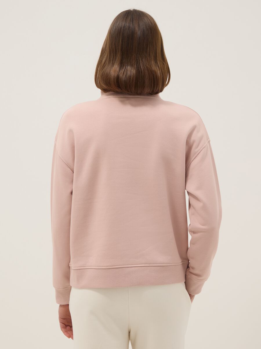 Regular fit pink cotton blend sweatshirt with half zip and high collar_2