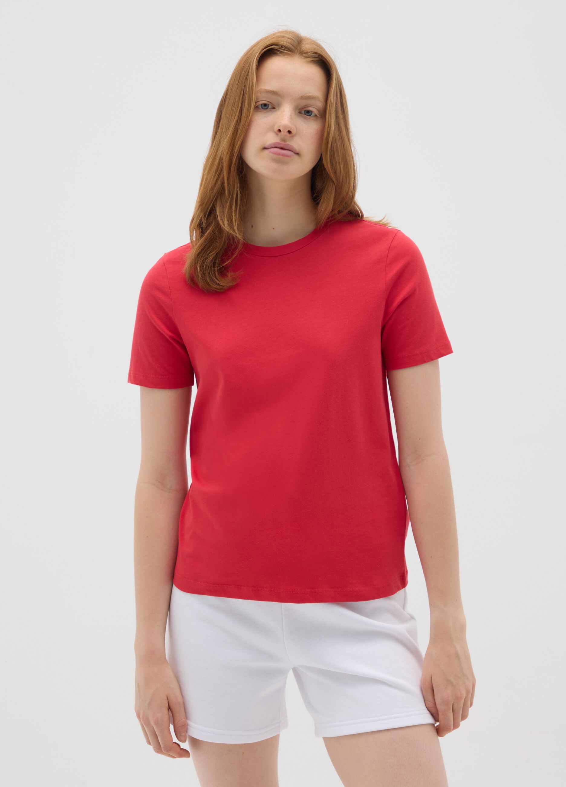 Women's Red Pure Cotton Regular Fit T-Shirt
