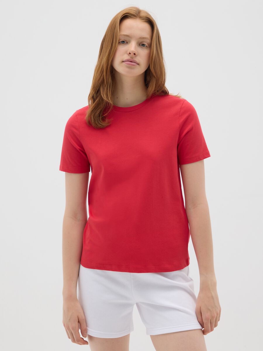 Women's Red Pure Cotton Regular Fit T-Shirt_0