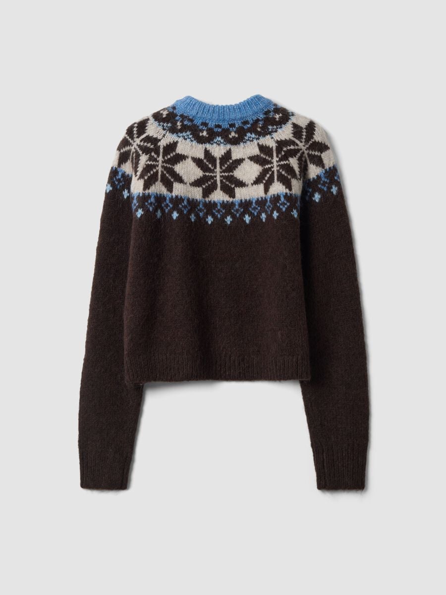 Brown wool-blend jumper with raised jacquard collar_2