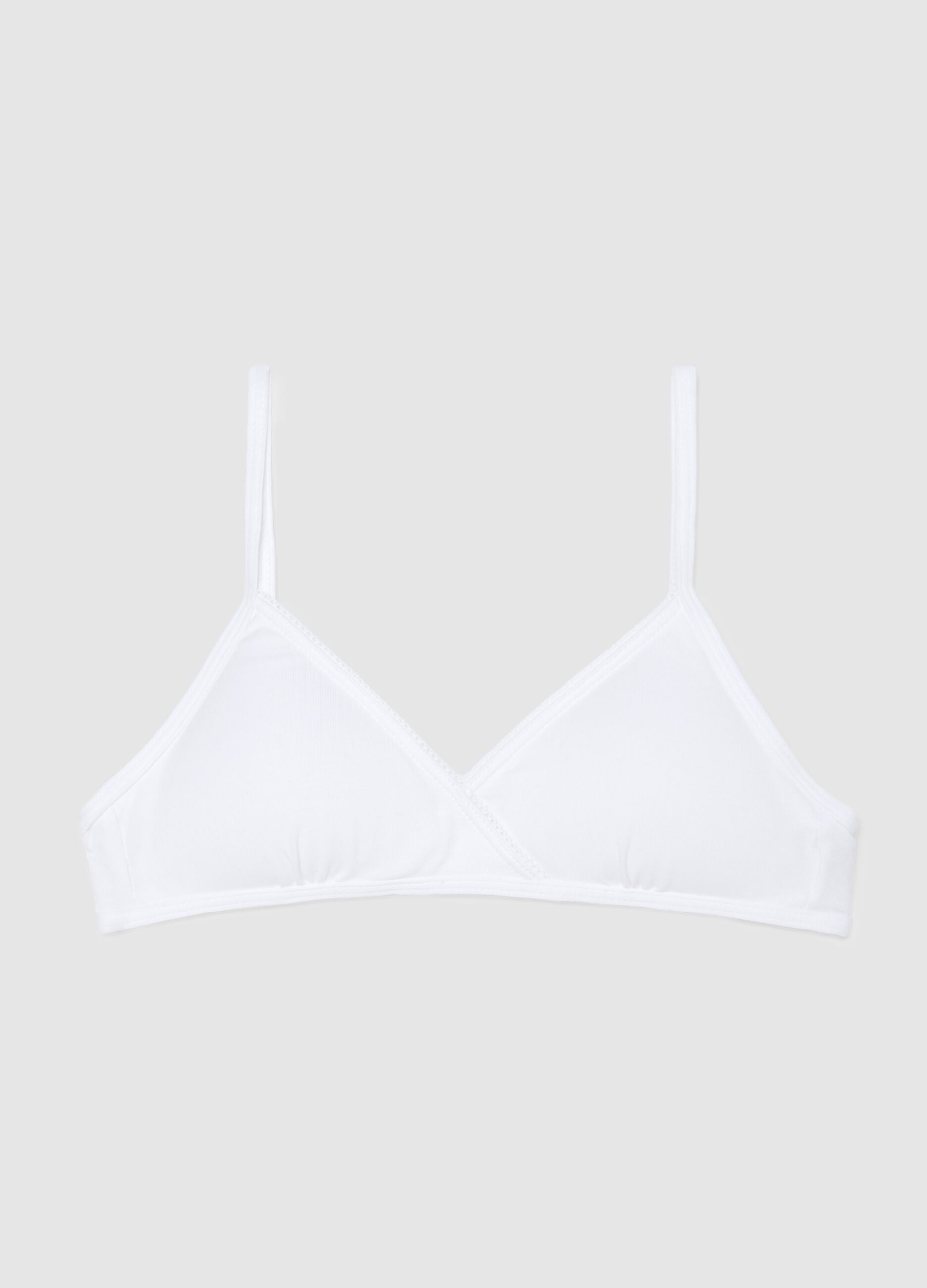 Girls' white stretch cotton triangle bra