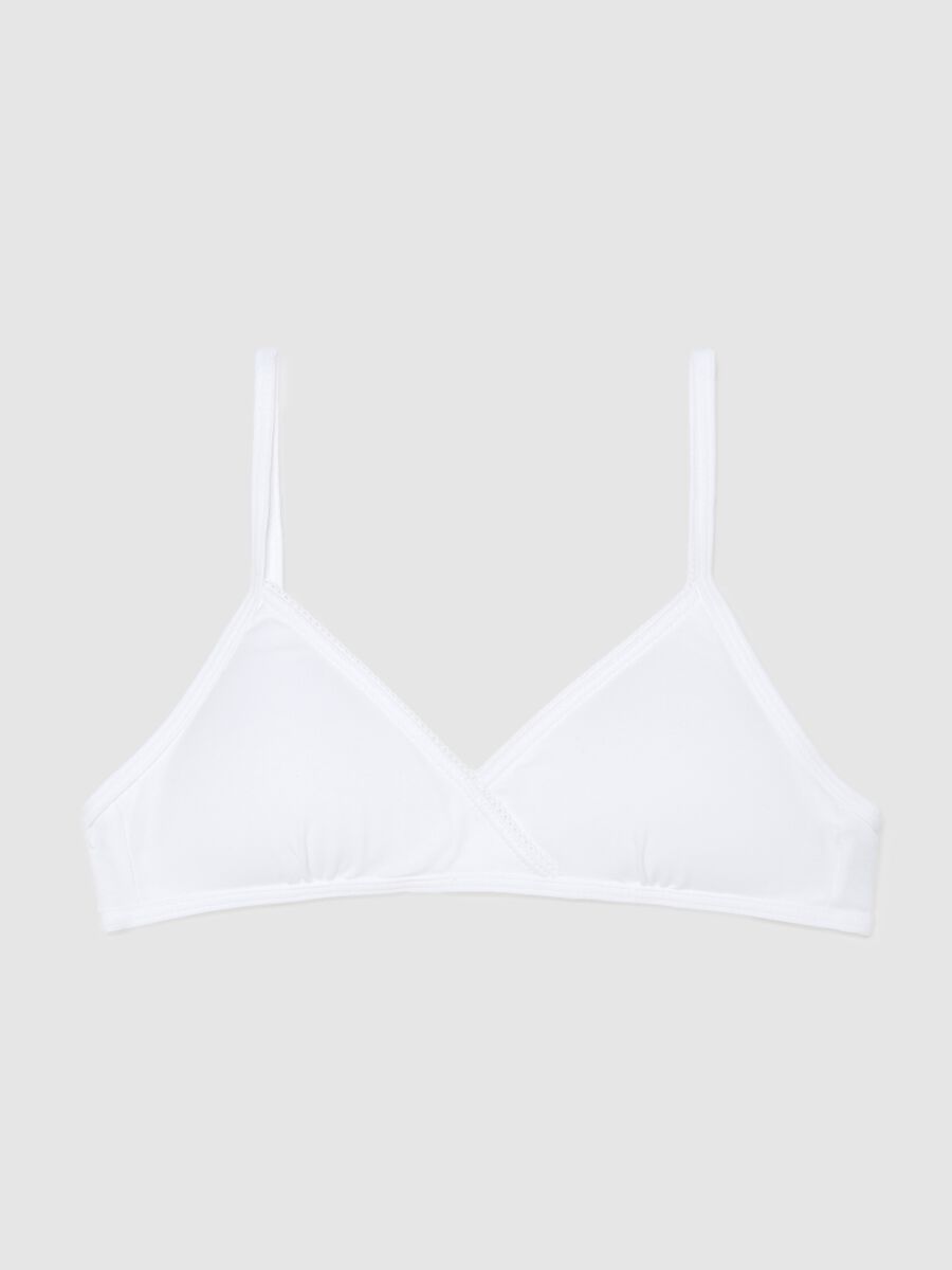 Girls' white stretch cotton triangle bra_0