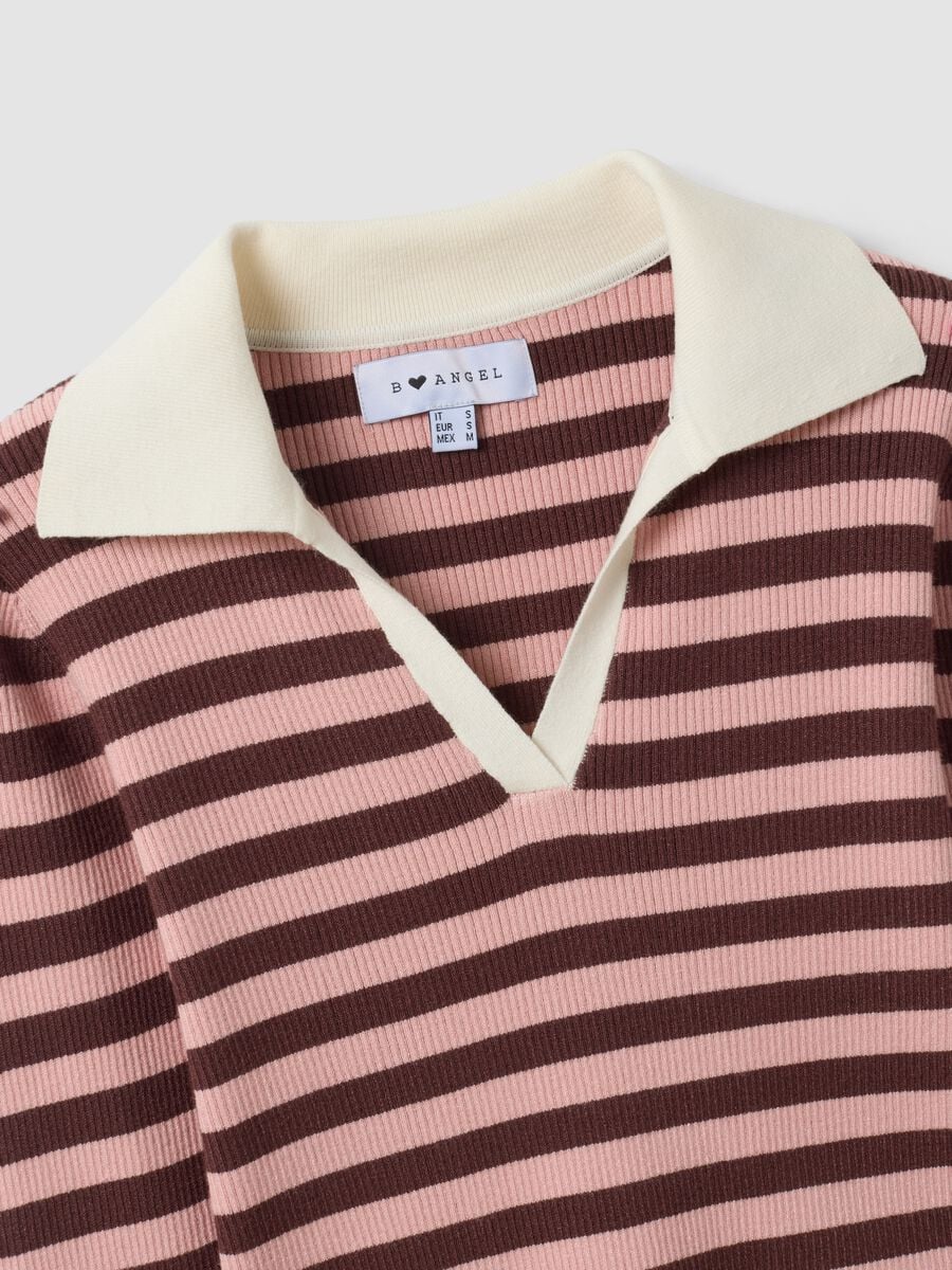 Multicolour striped viscose-blend fitted polo-collar jumper_6