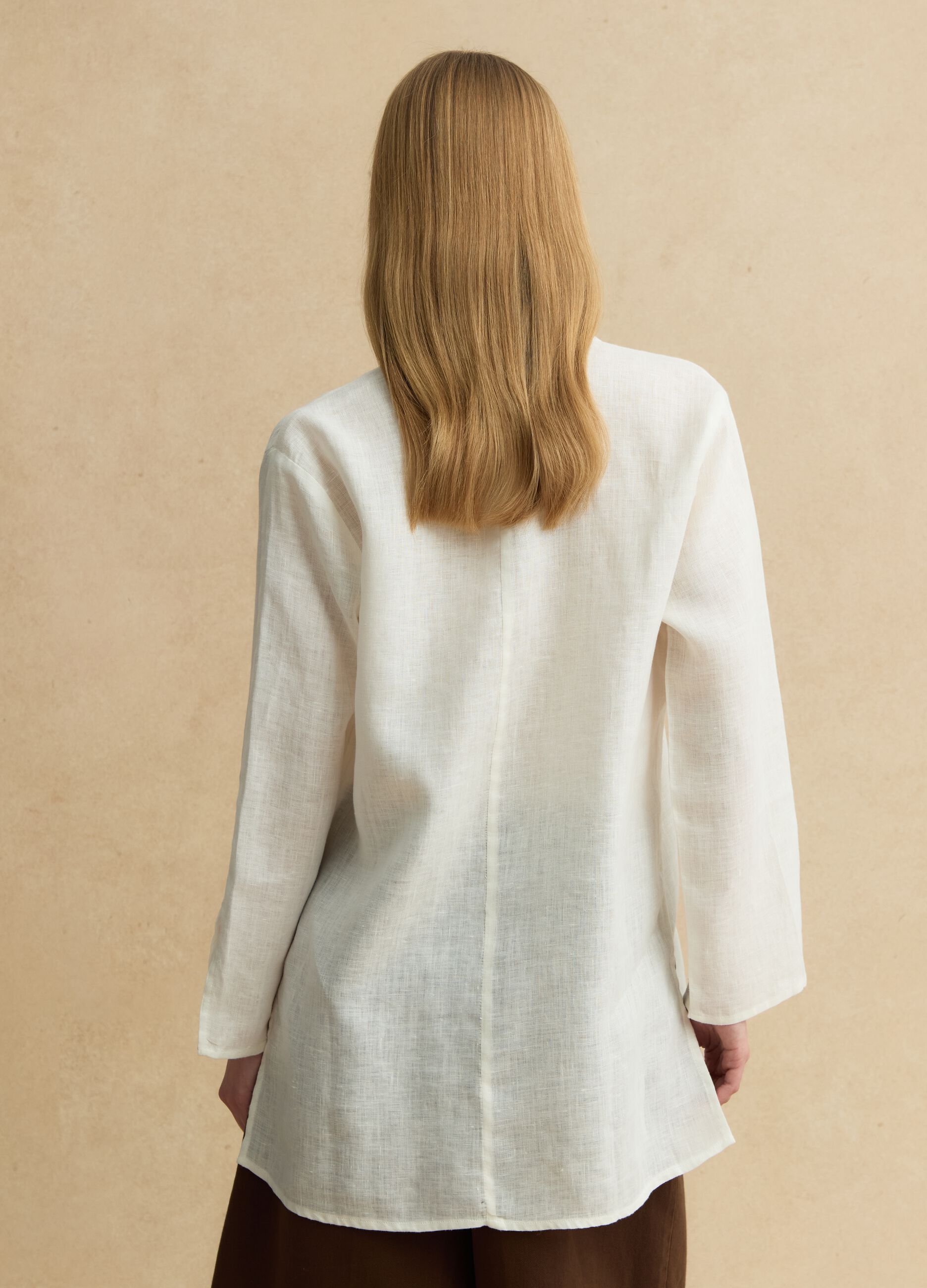 White pure linen shirt with oversized fit