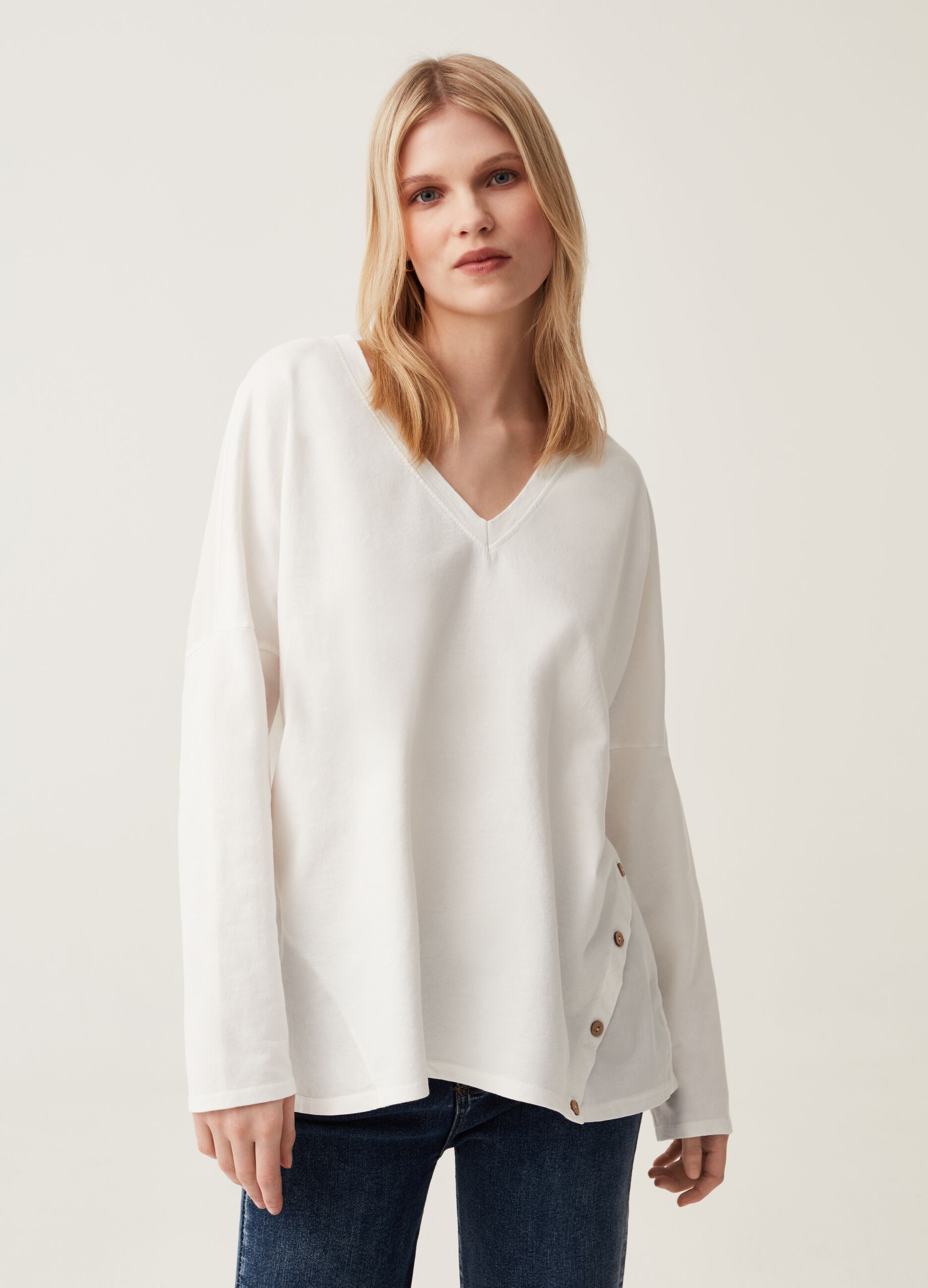 Blusa in cotone con bottoni Hybrid_0