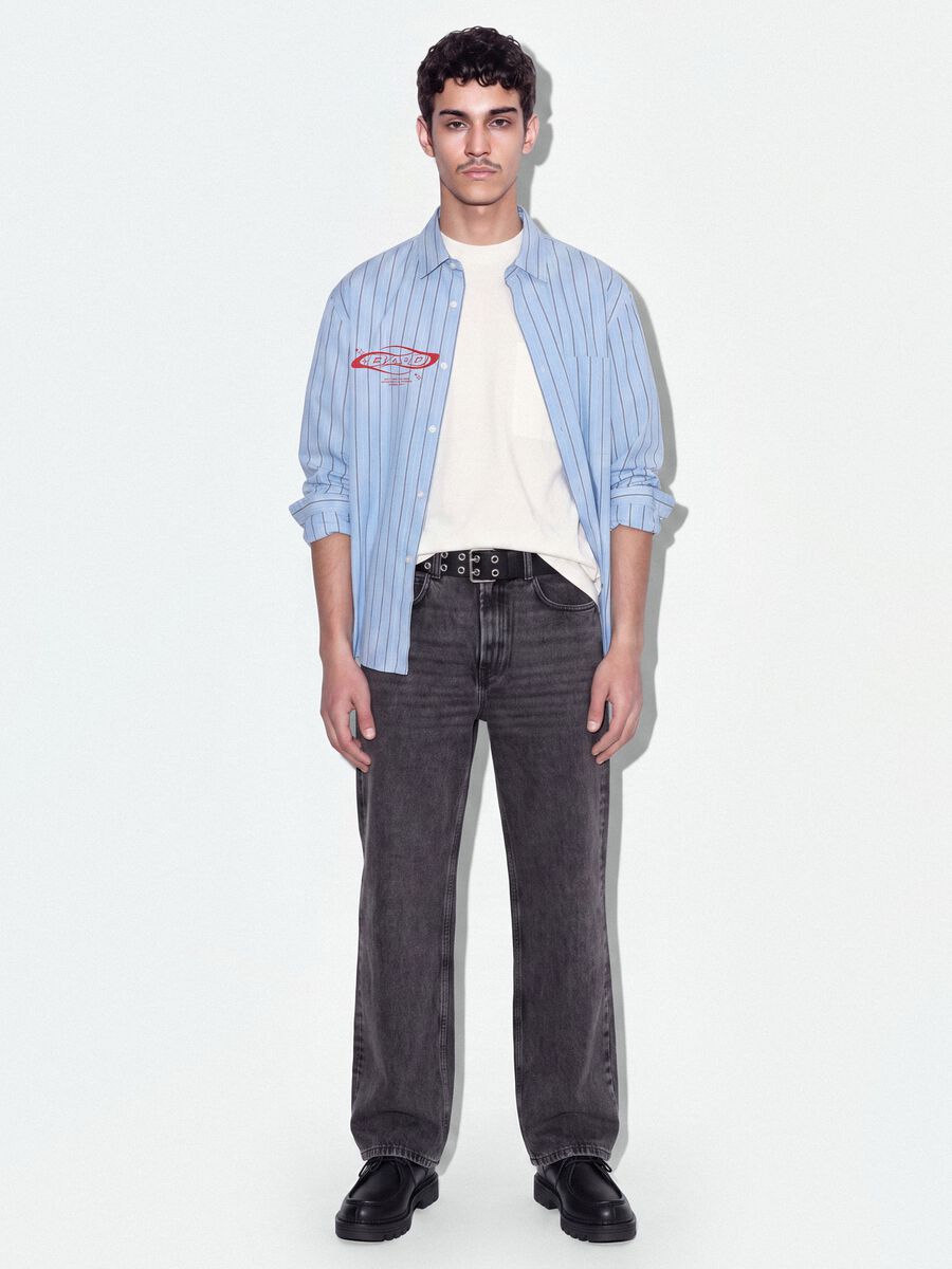 Grey denim flare-fit jeans in pure cotton_0