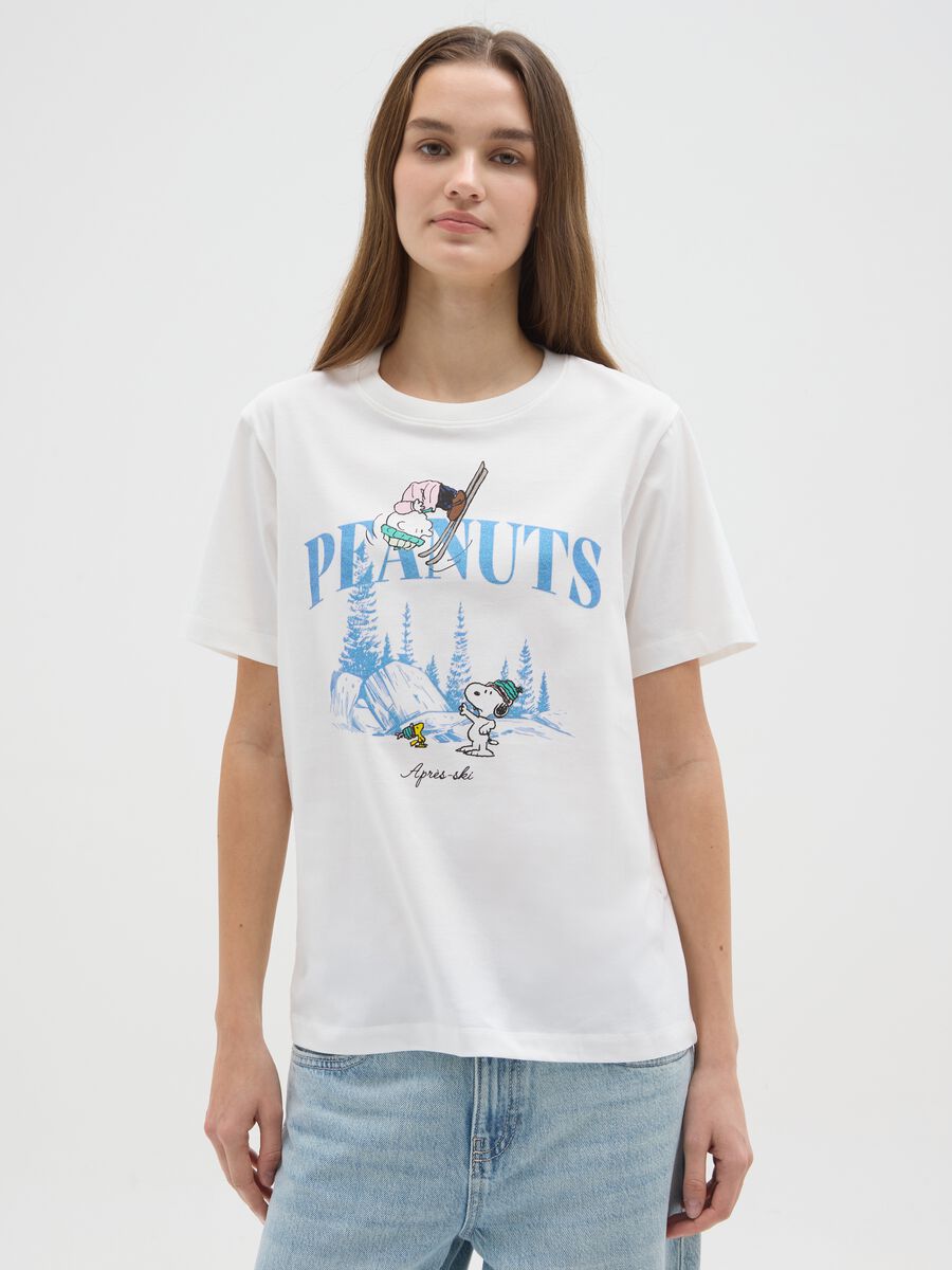 T-shirt bianca in puro cotone regular fit con stampa Peanuts_0