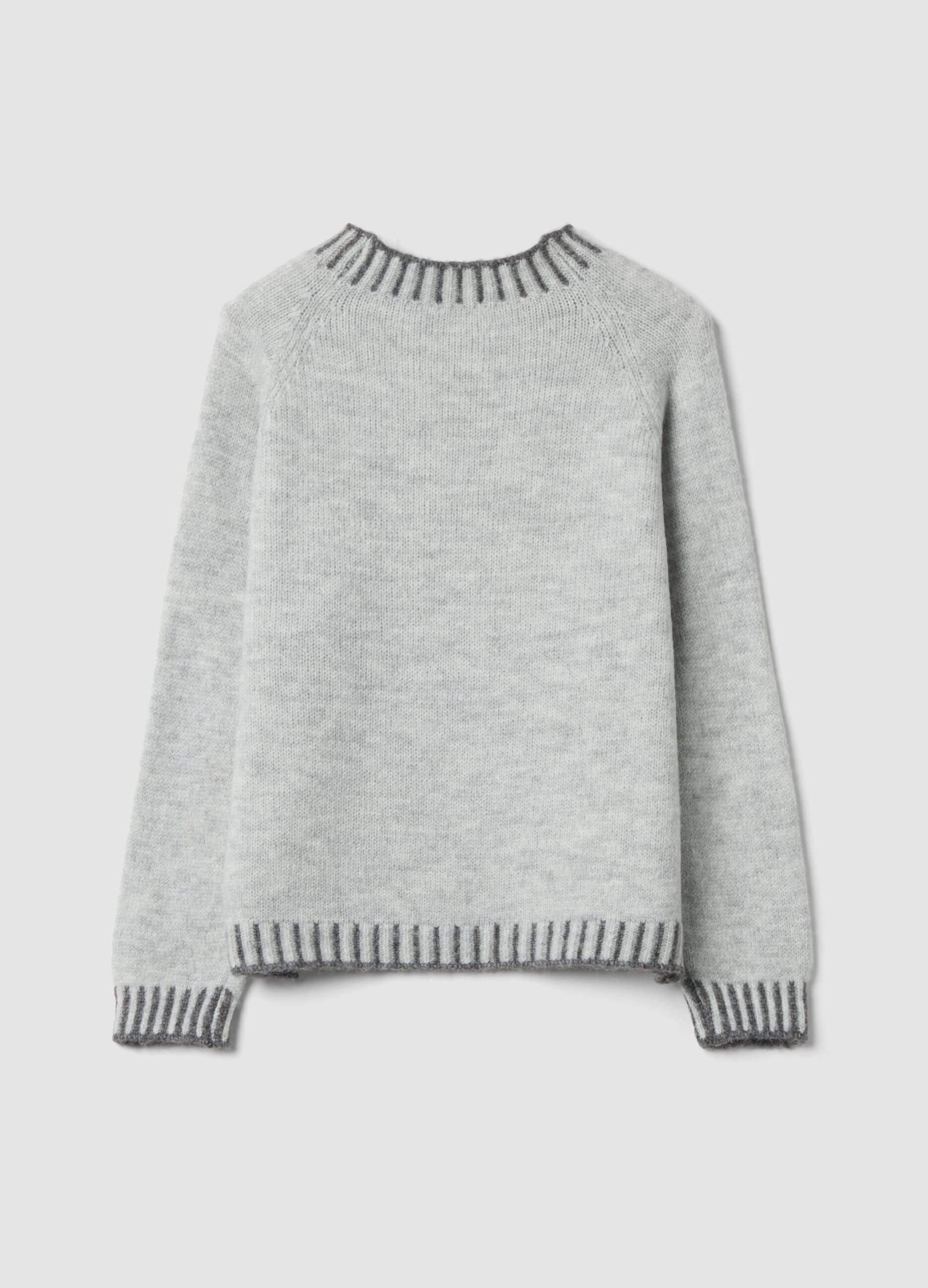Grey wool-blend jumper with contrast trims, regular fit
